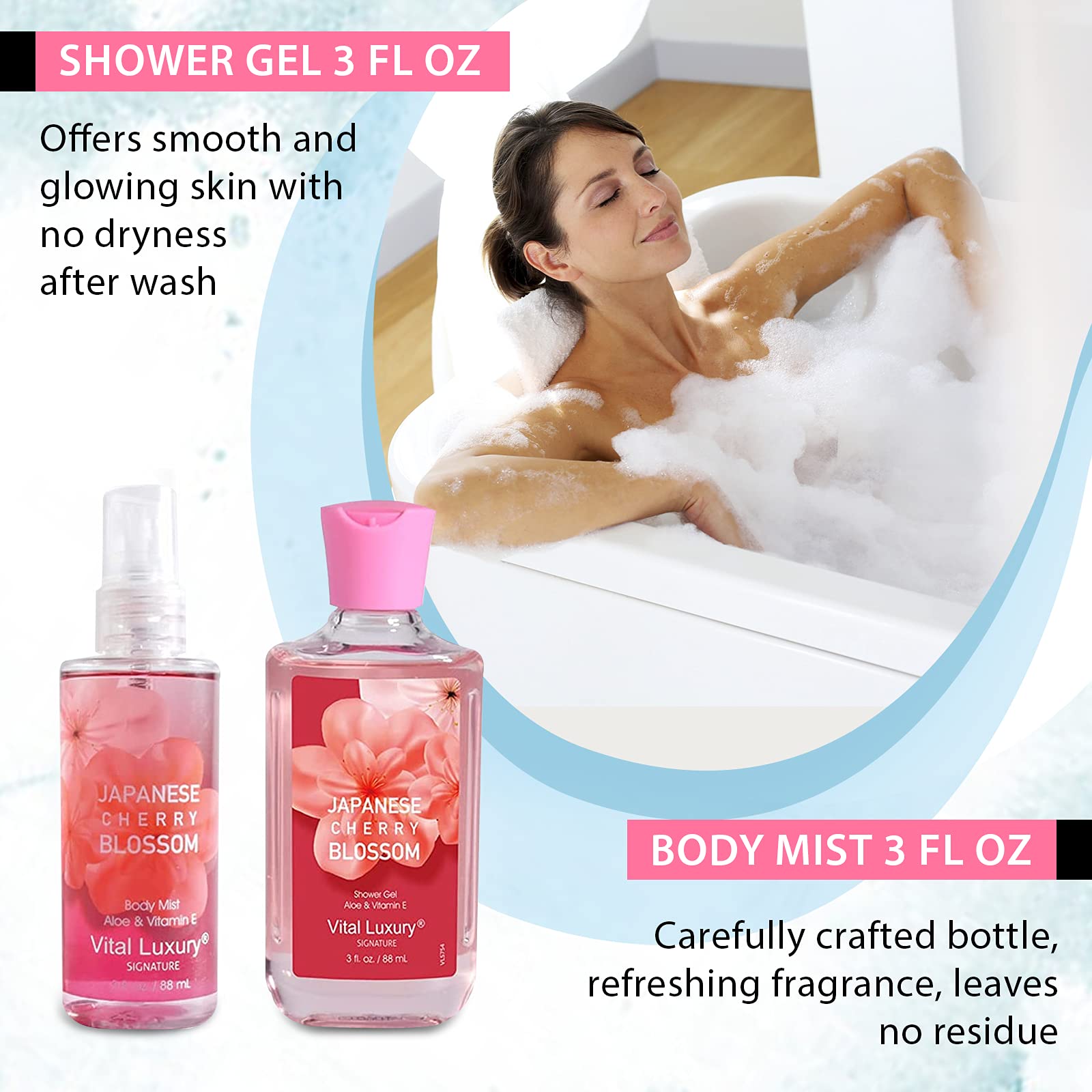 Vital Luxury Bath & Body Kit, 3 Fl Oz Travel Size, Ideal Skincare Relaxing Home Spa Set, Includes Body Lotion, Shower Gel, Body