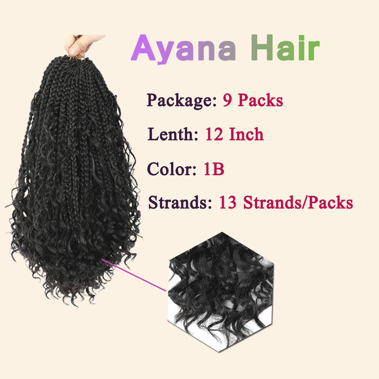 9 Packs Goddess Box Braids Crochet Hair-12 Inch Boho Crochet Braids With Curly Ends,Bohomian Box Braiding Hair For Black Women D