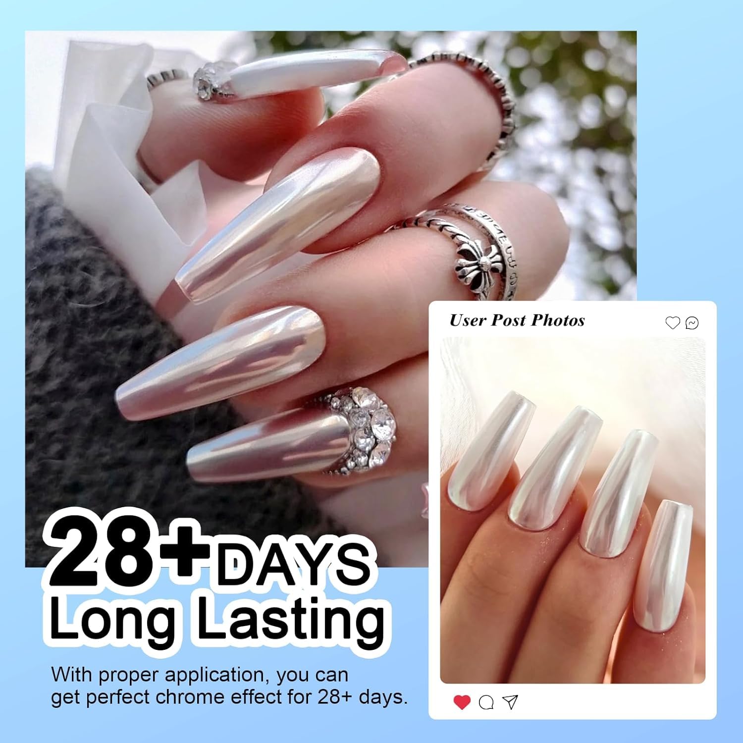 Bishengyf Pearl Chrome Nail Powder:?Super Transparent?White Pearl Chrome Nail Powder Ice Shimmer Jewelry Transparent Aurora Glaz
