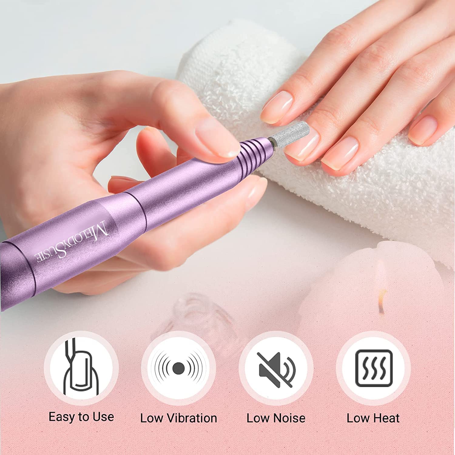 MelodySusie 11-in-1 Electric Nail Drill Kit - Portable Efile Set for Acrylic & Gel Nails, Purple Manicure & Pedicure Tool with Bits & Brush