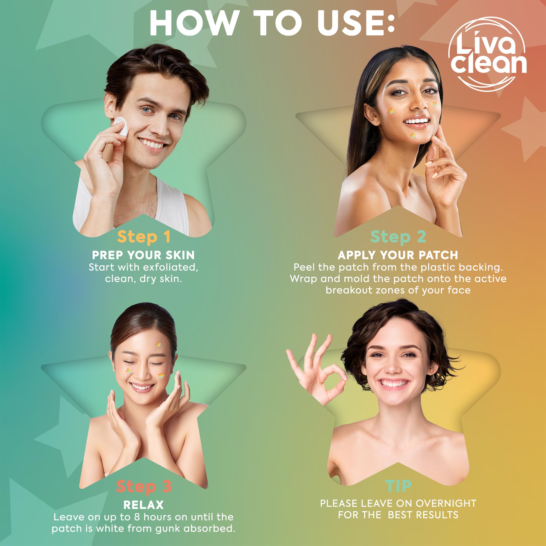 Livaclean 240 Ct Rainbow Superstar Acne Patches W/Salicylic Acid & Tea Tree, Rainbow Star Patch Star Pimple Patch Pimple Patches