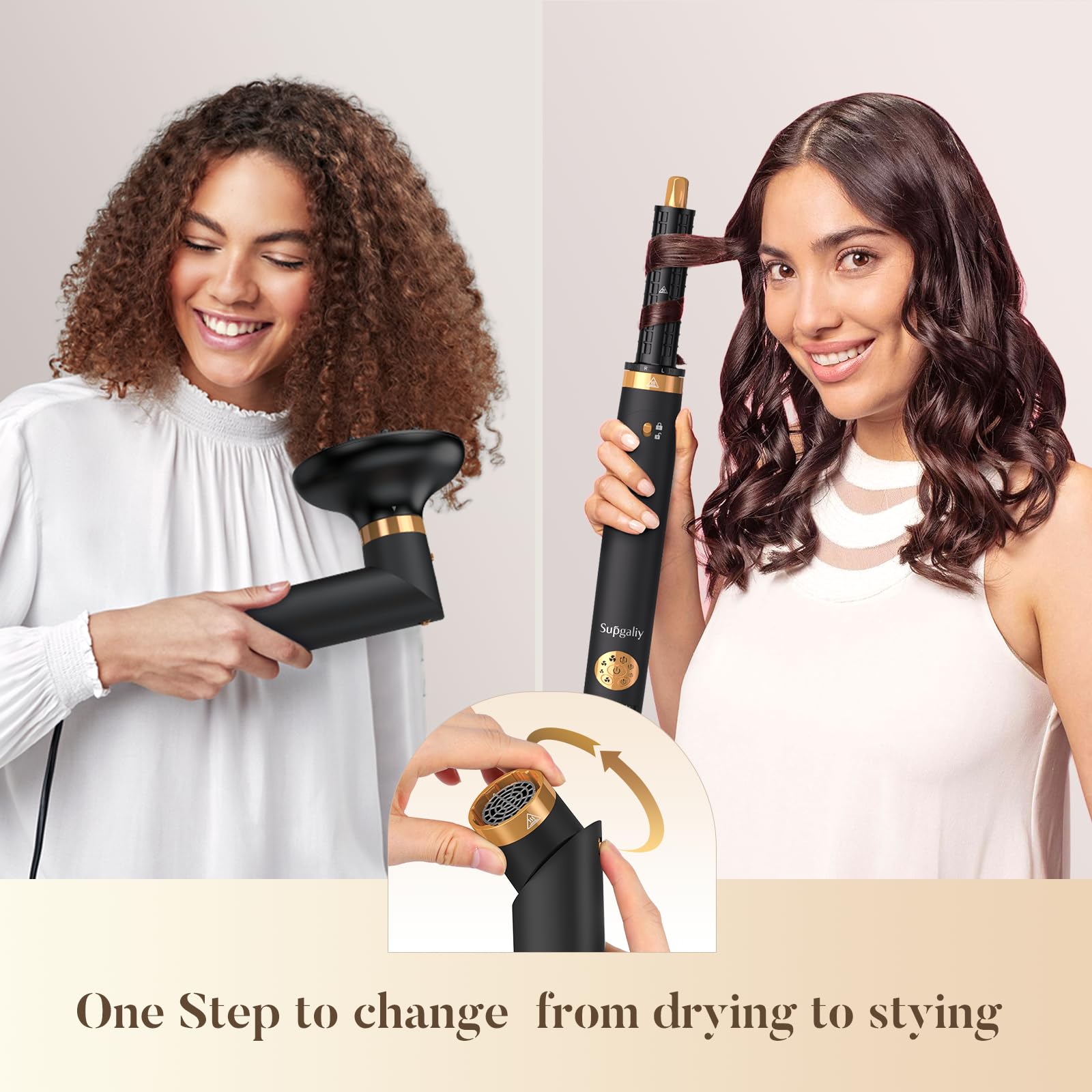 SUPGALIY 5 in 1 Air Styler, 110,000 RPM High-Speed Powerful Hair Dryer Brush & Multi-Styler with Auto-Wrap Curler, Cushion Massa