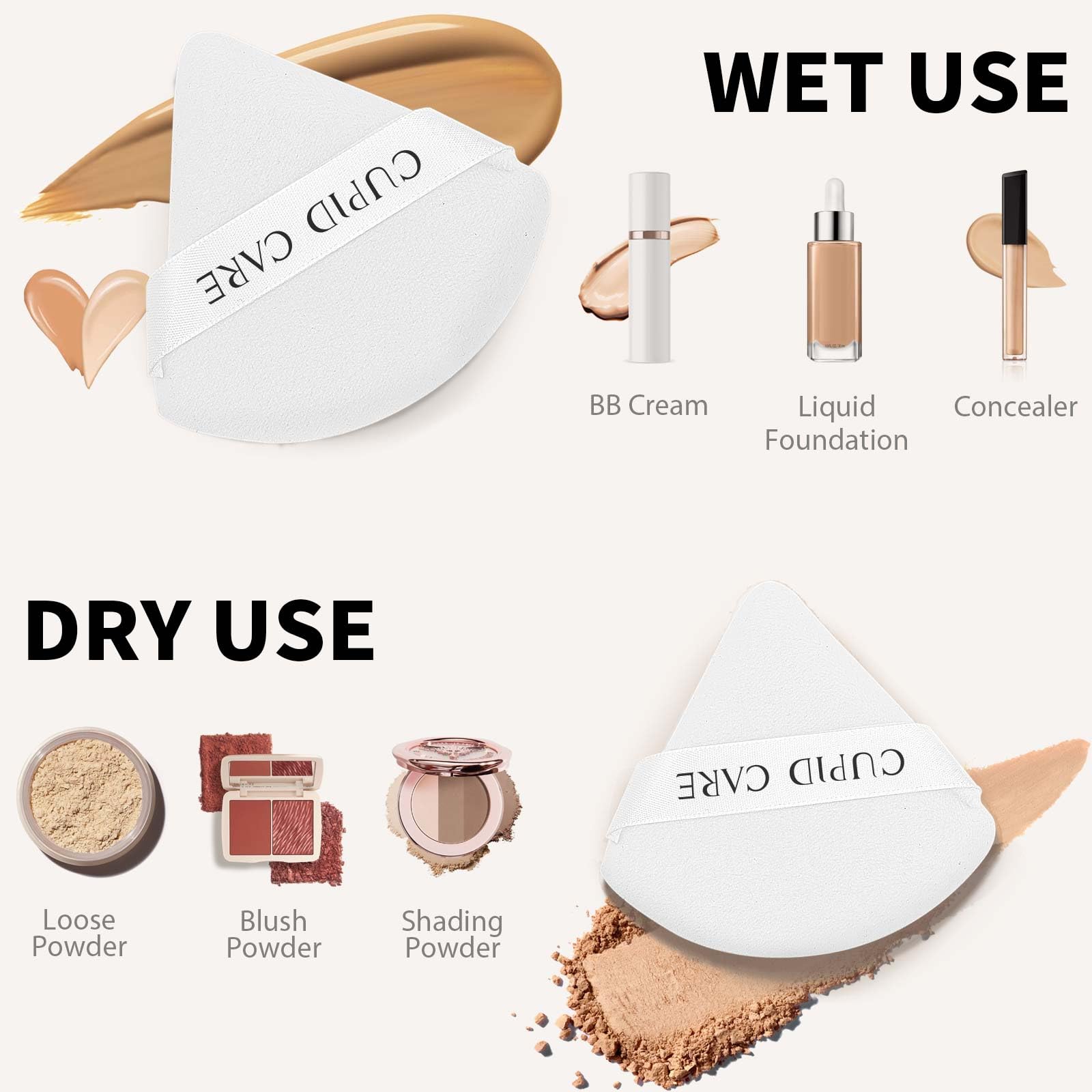 Cupid Care 6 Pcs Powder Puff With 2 Travel Cases, Setting Powder Puffs For Face Powder And Foundation, Velour Makeup Puff For Lo