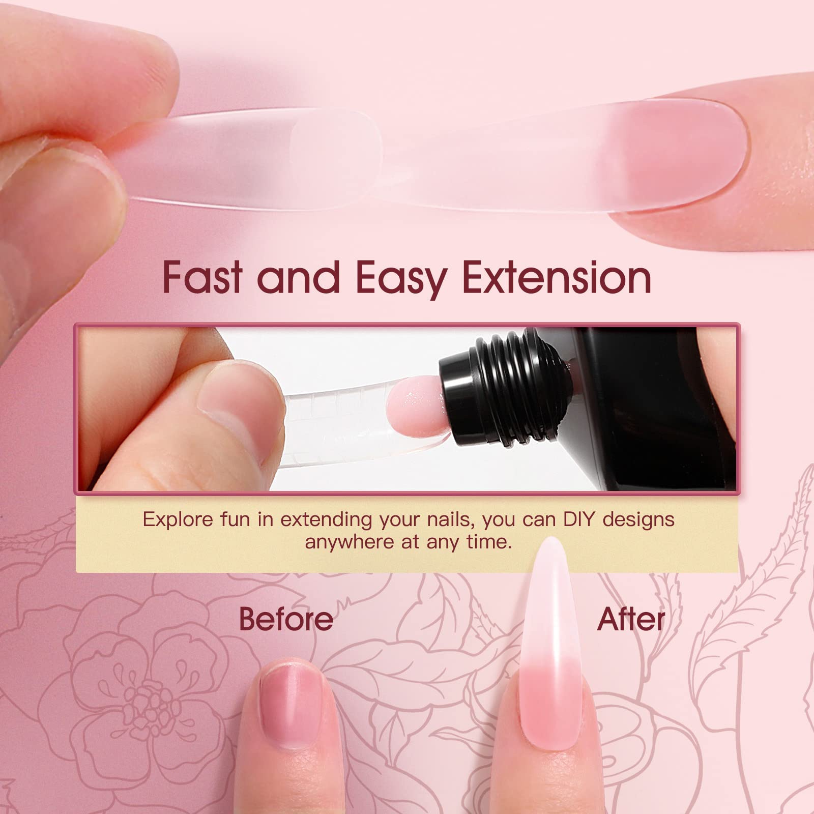 Rosalind 60Ml Pink Poly Nail Gel, Peach Pink Poly Extension Gel For Nails Nature Poly Pink Gel Color Builder Nail Strengthen Gel