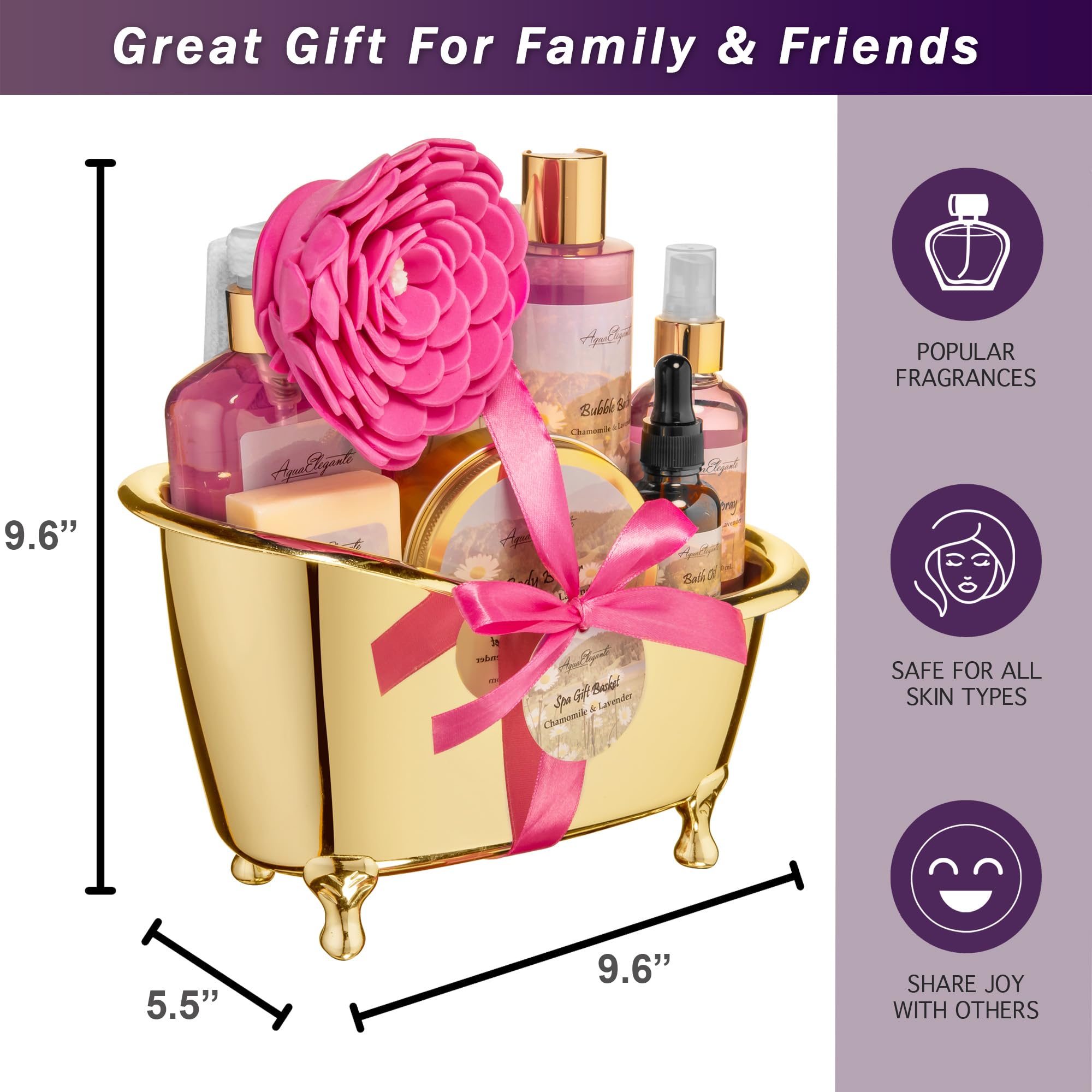 Spa Gift Baskets For Women - Luxury Bath Set With Lavender & Chamomile - Spa Kit Includes Body Wash, Bubble Bath, Lotion, Body B