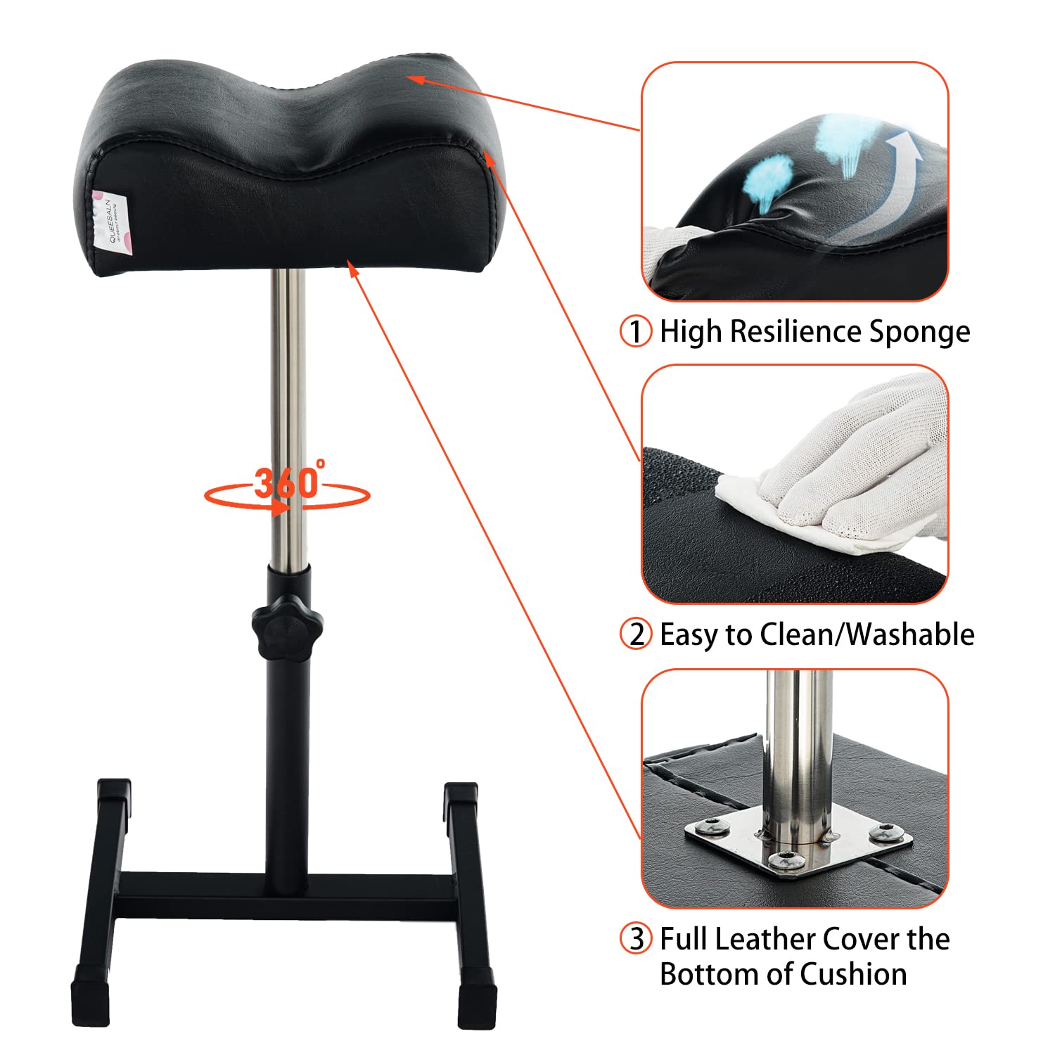 Queesaln Pedicure Manicure Footrest Adjustable Height Stand Beauty Spa Salon Nail Care Black
