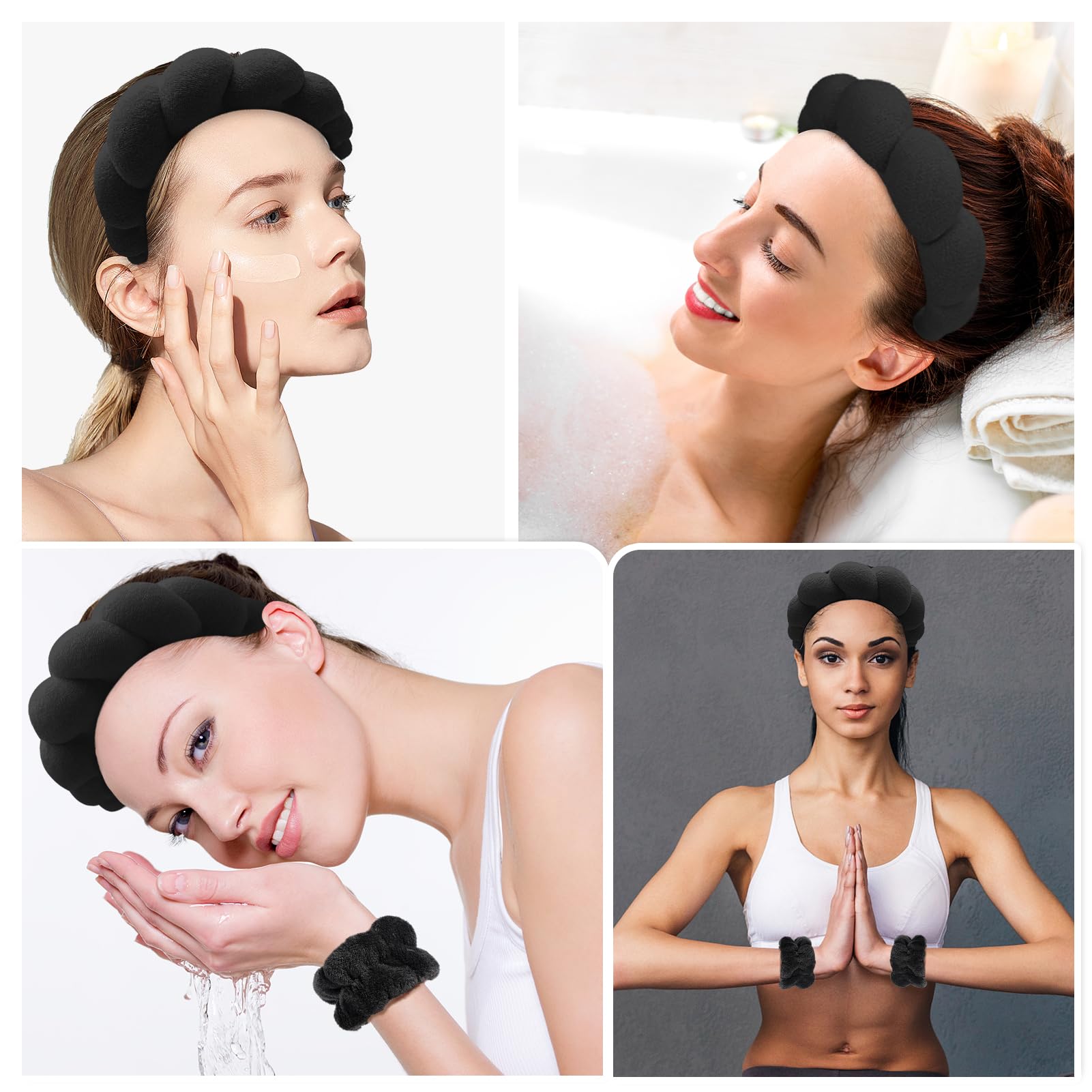 Zkptops Spa Headband for Washing Face Wristband Sponge Makeup Skincare Headband Terry Cloth Bubble Soft Get Ready Hairband for W