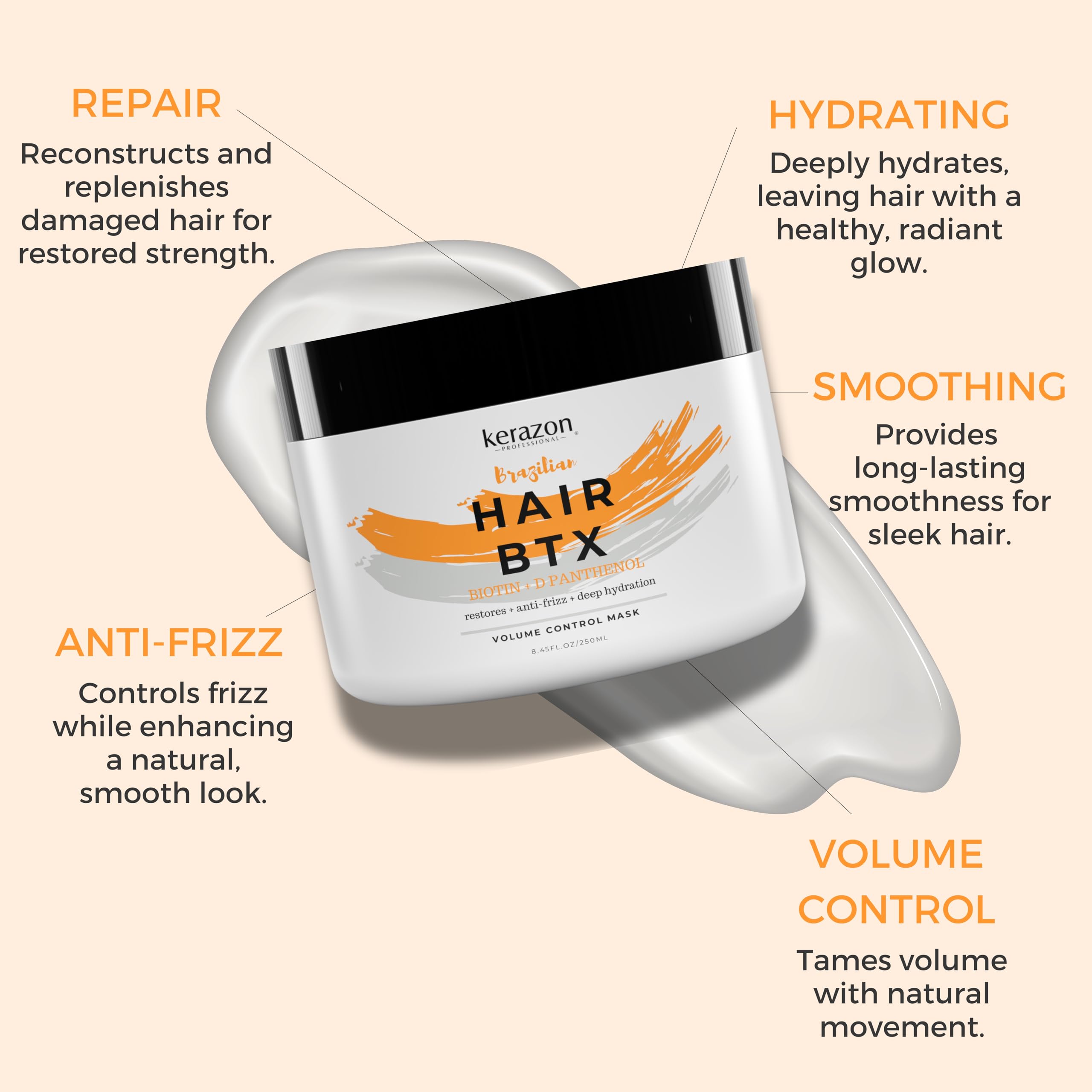 Kerazon Brazilian Hair Btx Treatment Mask 8Oz 236Ml Provides Repair For Damaged, Dry, Smoothing, Deep Conditioning And Hydration
