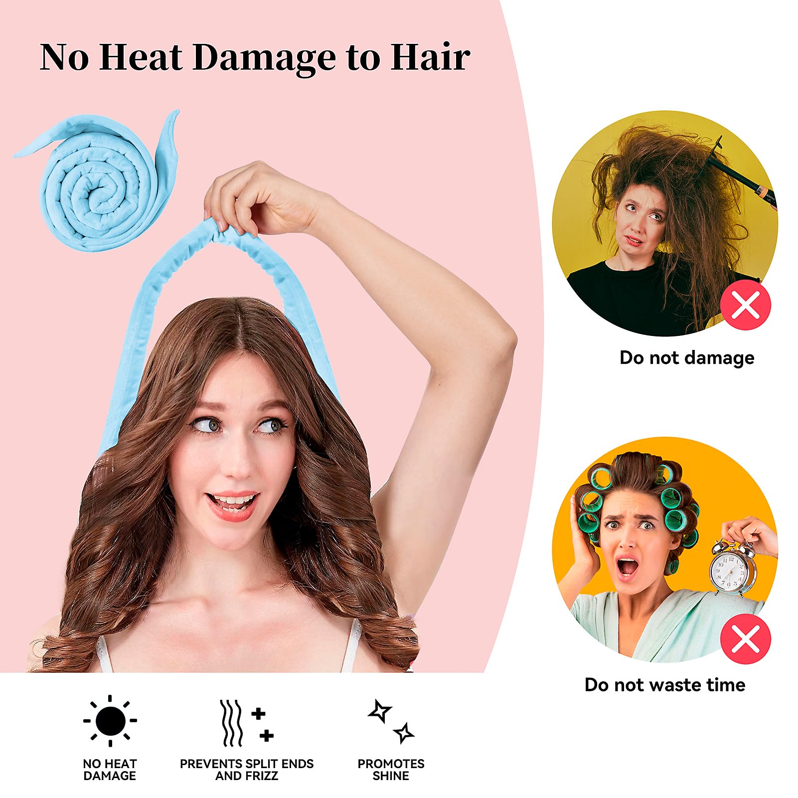 Flylipu Heatless Curling Rod Headband, Upgraded 60'' Extra Long Heatless Curls Headband Soft Hair Curlers To Sleep In Hair Rolle