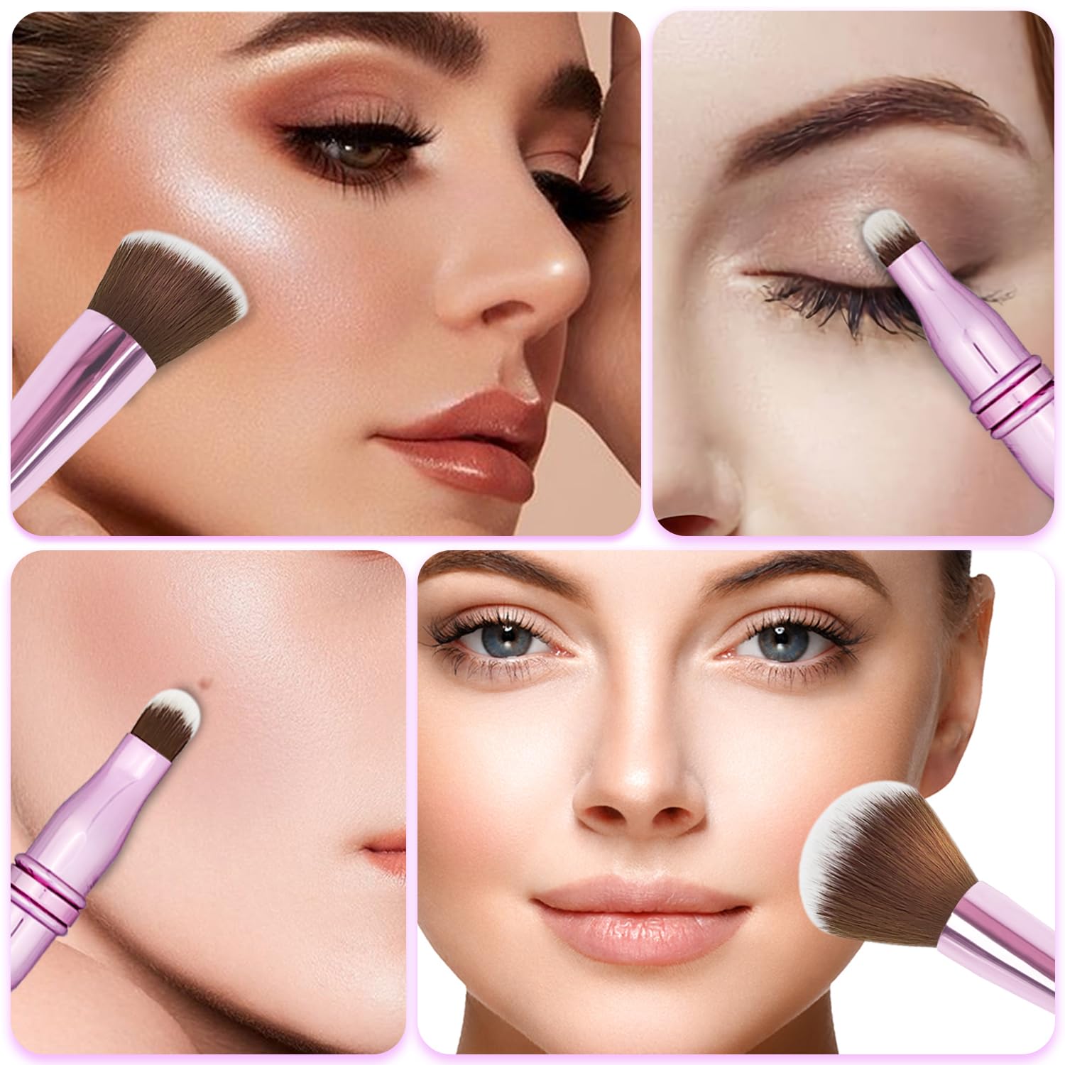 4 In 1 Makeup Brush Set, Travel Makeup Brushes With Case, Foundation Brush/Blush Brush, Eyeshadow Powder Brush,Concealer Brush (