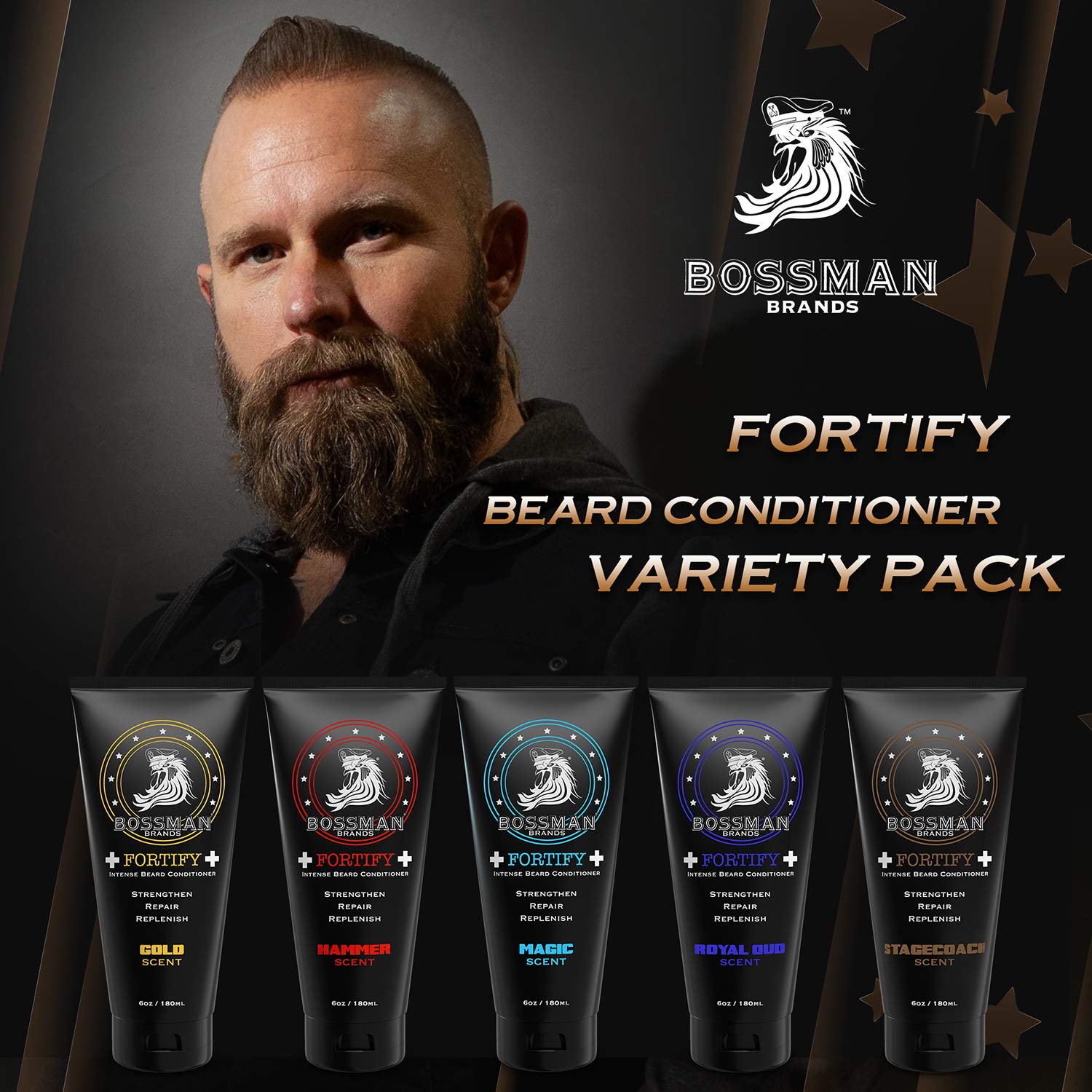 Bossman Beard Conditioner Variety Pack - Softener And Moisturizer Beard Grooming Care Kit For Men - Beard Cream And Lotion - Mad