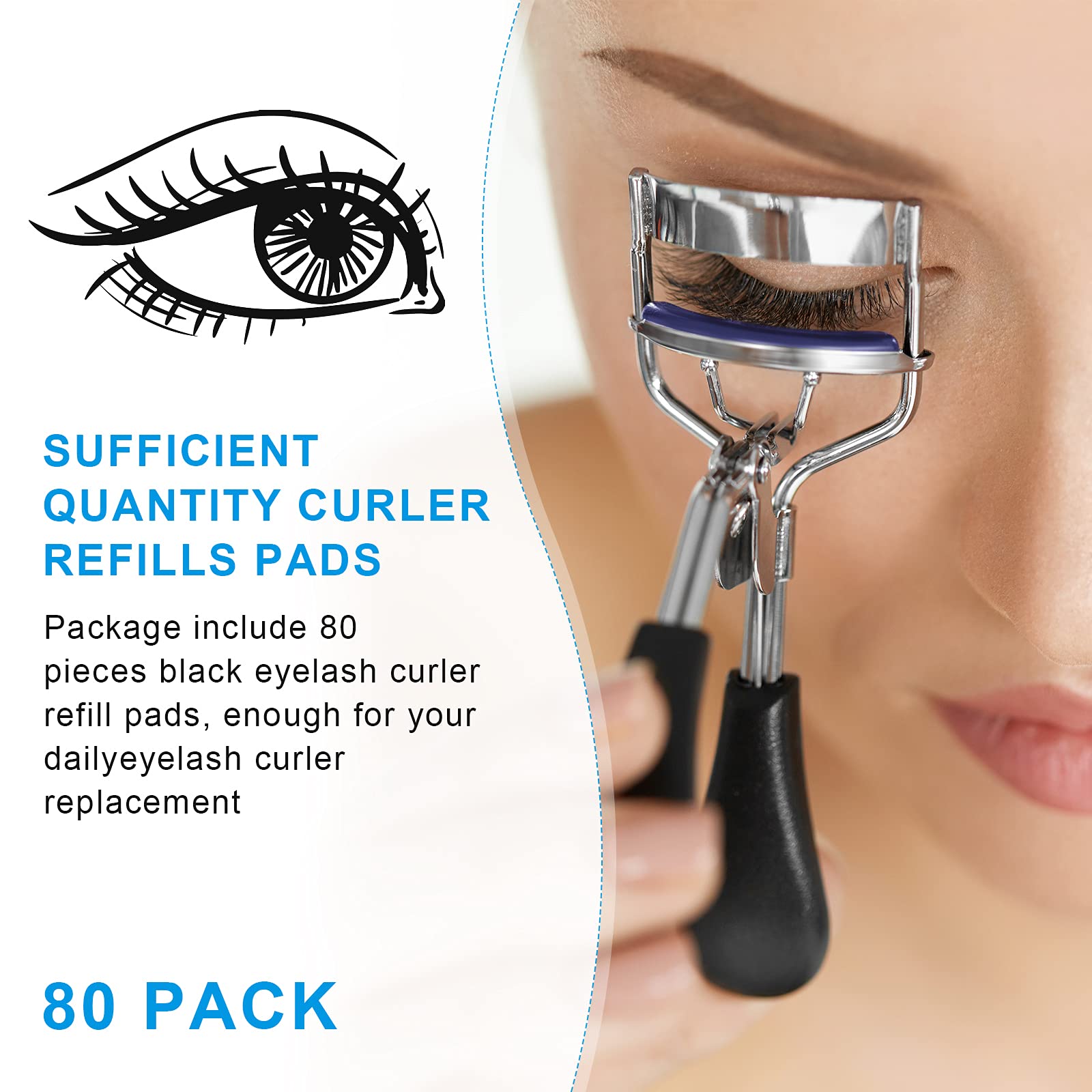 80 Pieces Eyelash Curler Refills Pads Soft Curler Replacement Refills Pads For Universal Eyelash Curler (White, Aqua Blue, Blue,