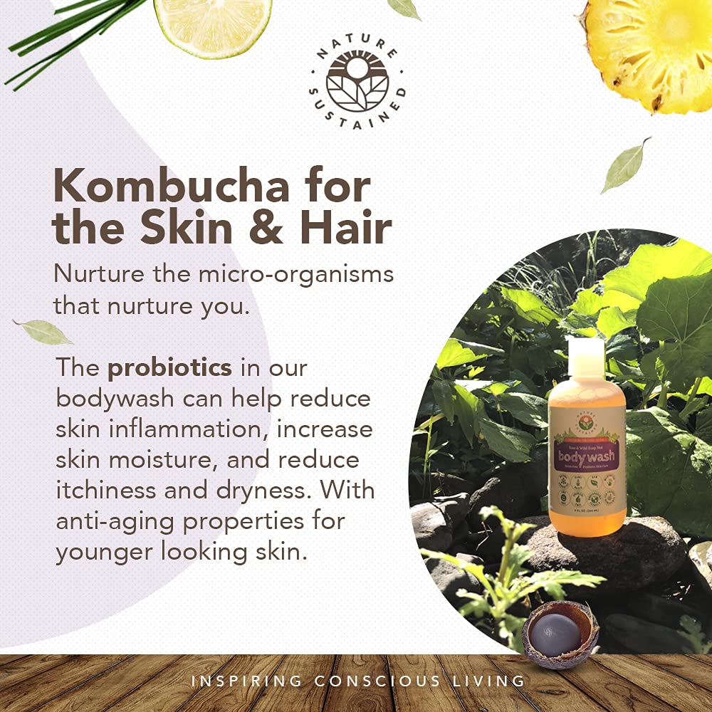 Nature Sustained Lemongrass Organic Body Wash - All Natural Probiotic Soothing Skin Care Body Soap & Face Wash - Raw Wildcrafted