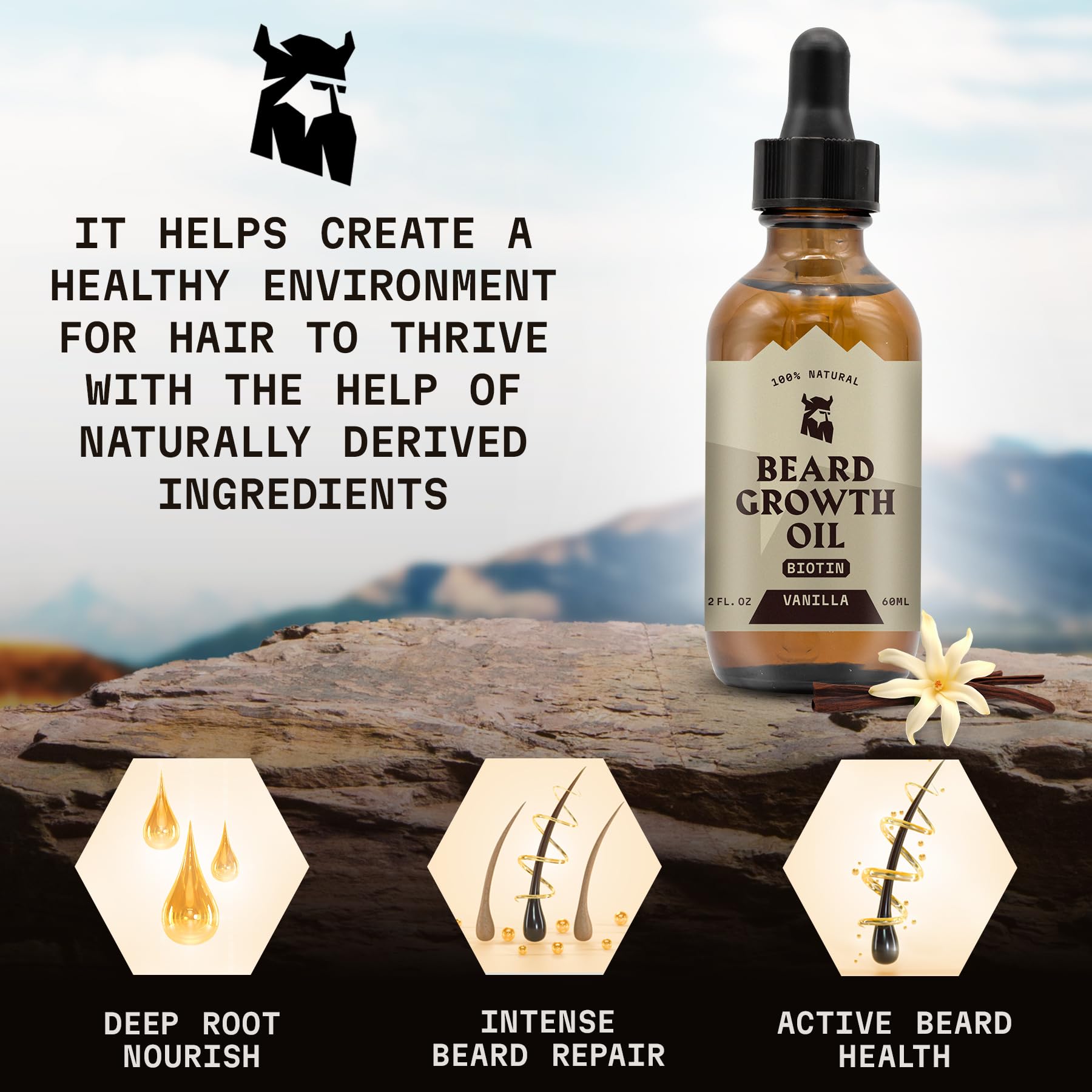 Striking Viking Beard Growth Oil With Biotin - Thickening & Conditioning Beard Oil Growth - Naturally Derived Beard Oil For Faci
