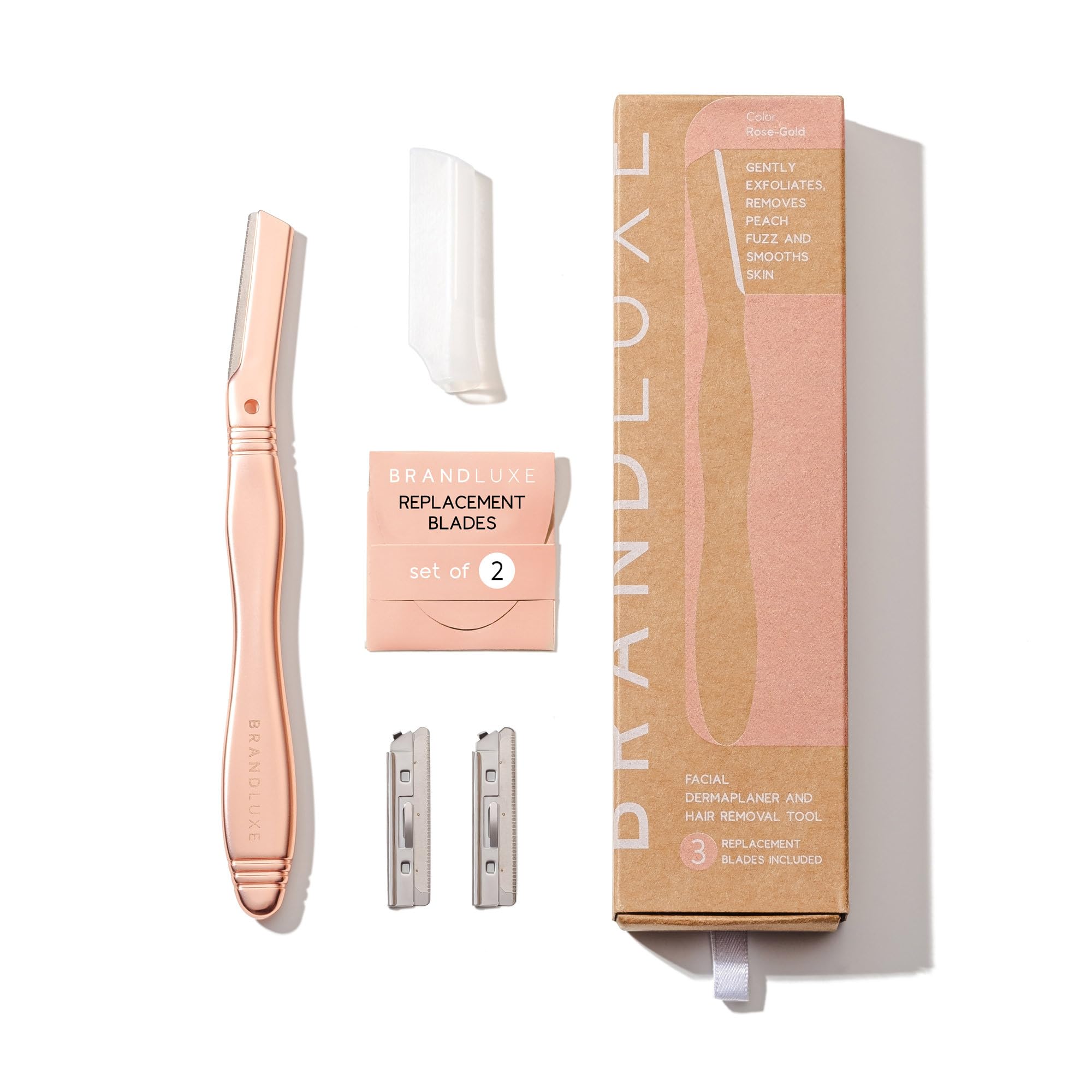 Brandluxe Dermaplaning Tool for Face, Eyebrow Shaping, Hair Removal and Exfoliation. Eco-friendly design. Includes 3 Swedish sta