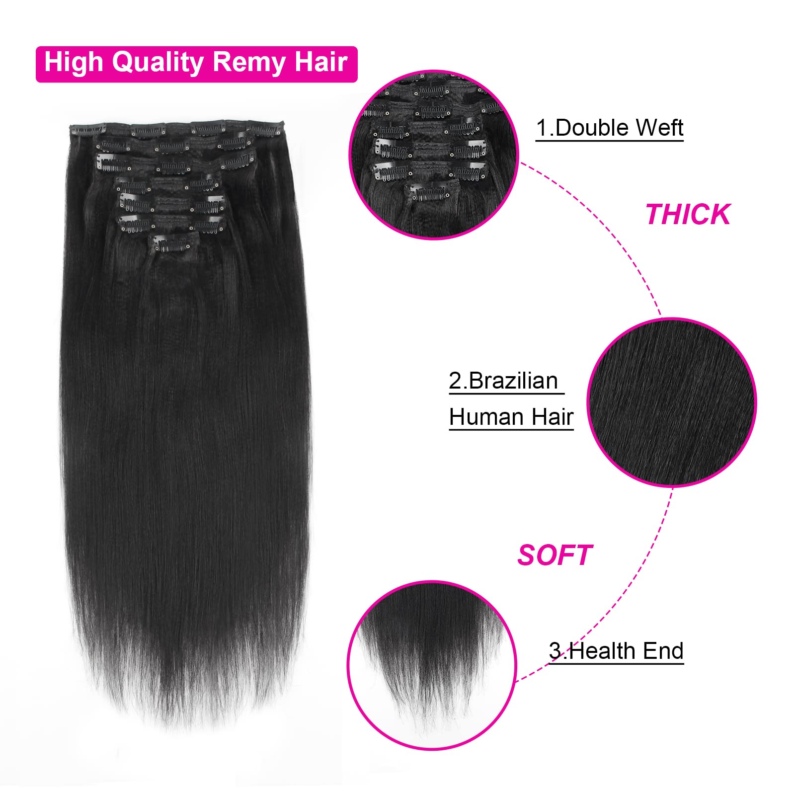Lovrio Yaki Clip In Hair Extensions Human Hair Real Thick Straight Clip In Hair Extensions Human Hair For Black Women, Remy Soft