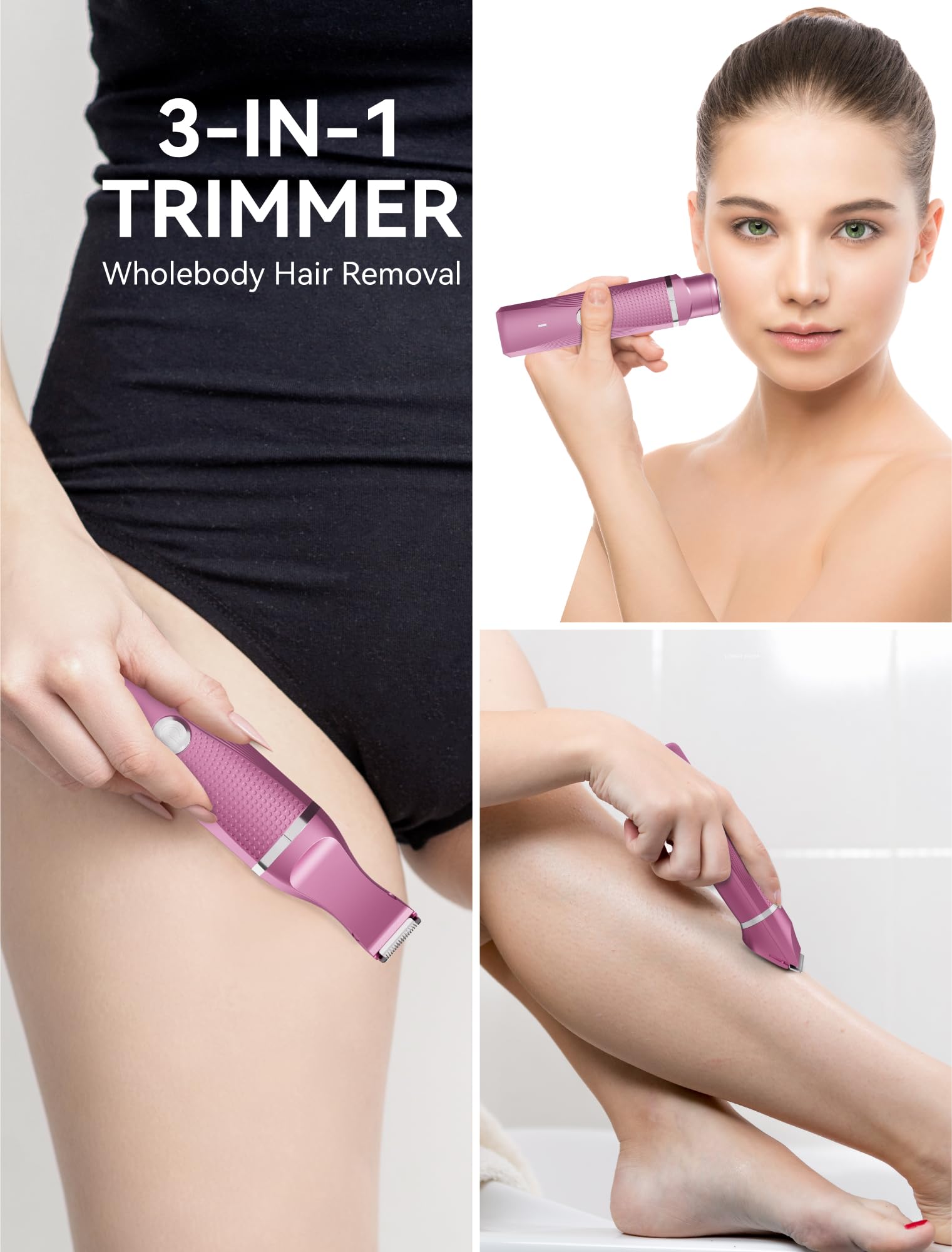 Unibono 3-In-1 Electric Razor For Women - Waterproof Women Bikini Trimmer,Rechargeable Electric Shaver For Women,Pubic Hair Trim
