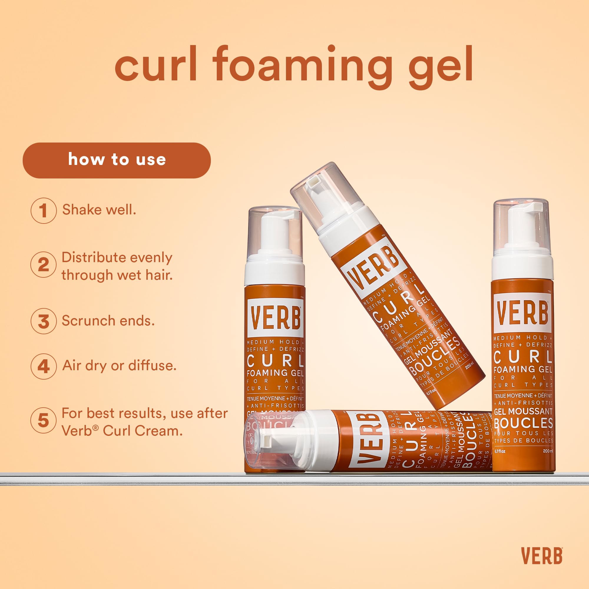 Verb Curl Foaming Gel - Frizz Control Mousse For Curl Definition - Curl Enhancing Hair Product For Medium Hold - Locking Gel For