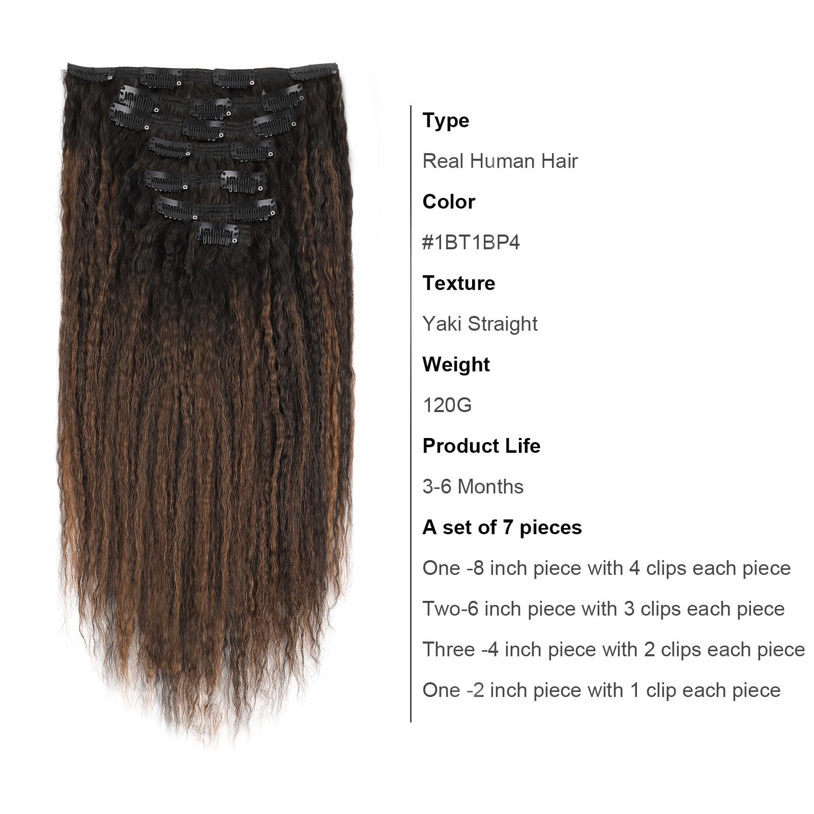 Abh Amazingbeauty Hair Kinky Straight Clip In Hair Extensions Real Human Hair Rooted Black Piano Natural Black #1B Mixed With Ch