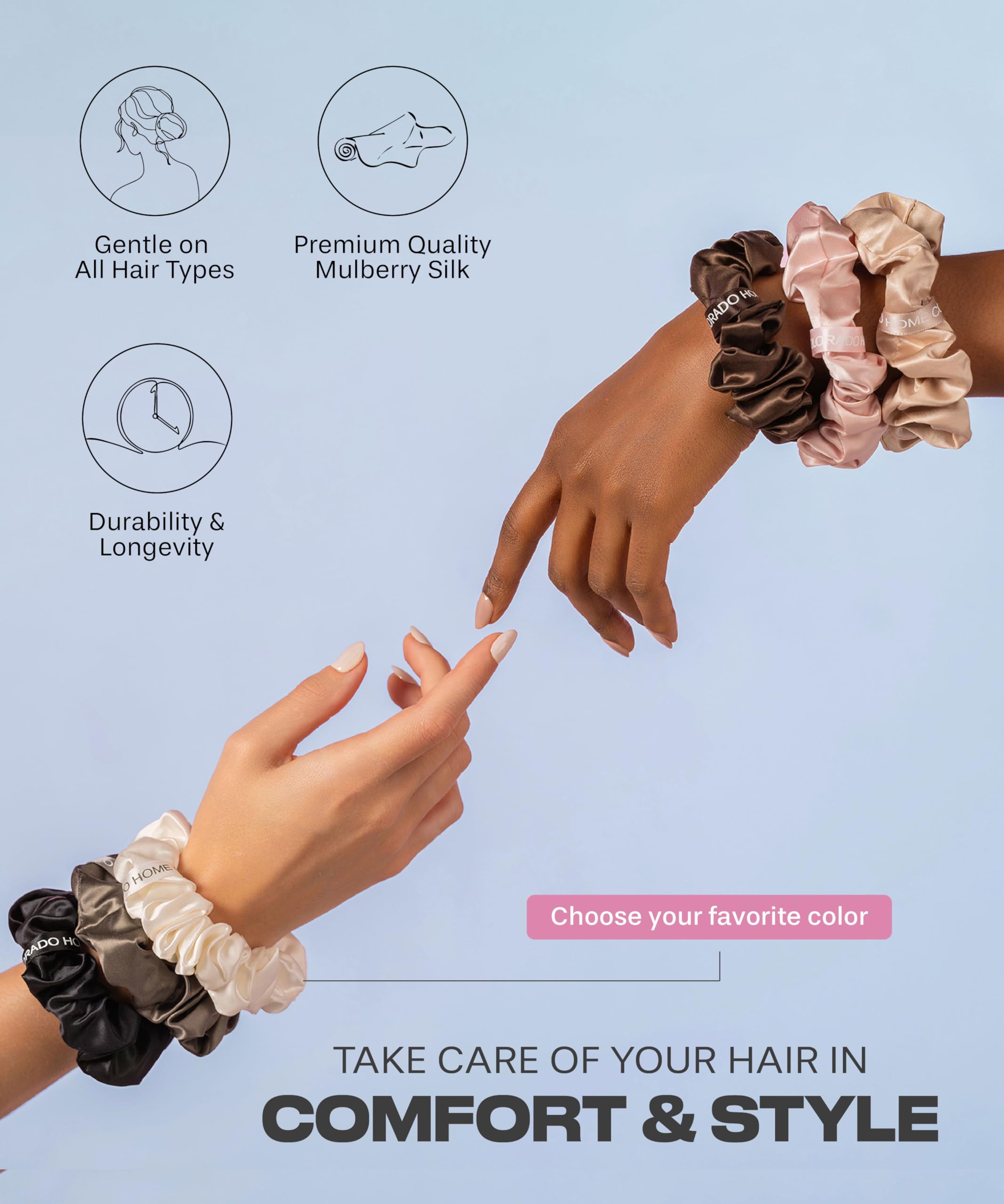 Ch. Mulberry Silk Scrunchies Set, 100% Pure Hair Accessories, Extra Soft Scrunchies For Hair & Sleep, Premium 22 Momme Handmade