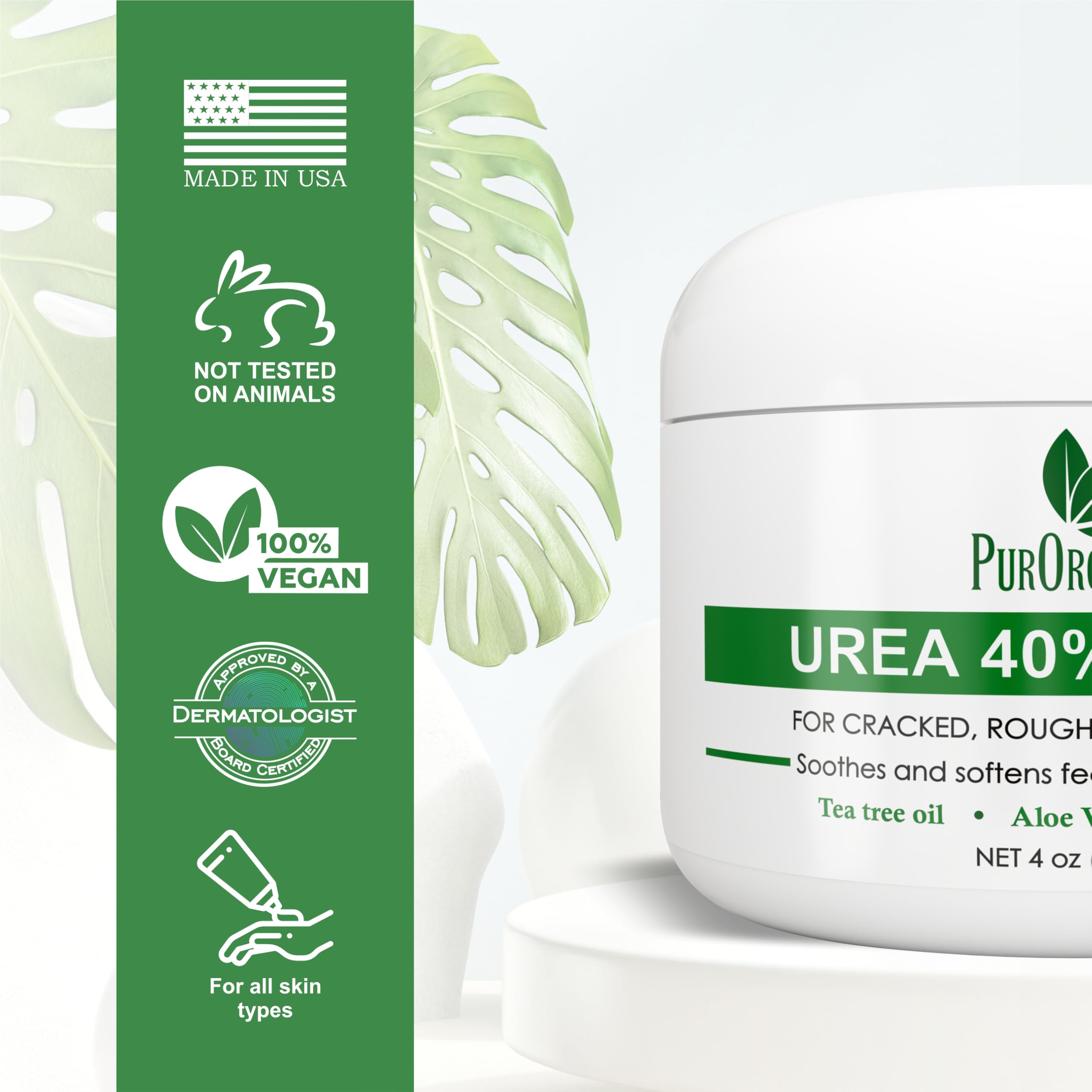 PurOrganica Urea 40% Cream ? oz Moisturizer for Thick, Cracked Skin, Corn & Callus Remover for Feet, Elbows, Hands, and Knees