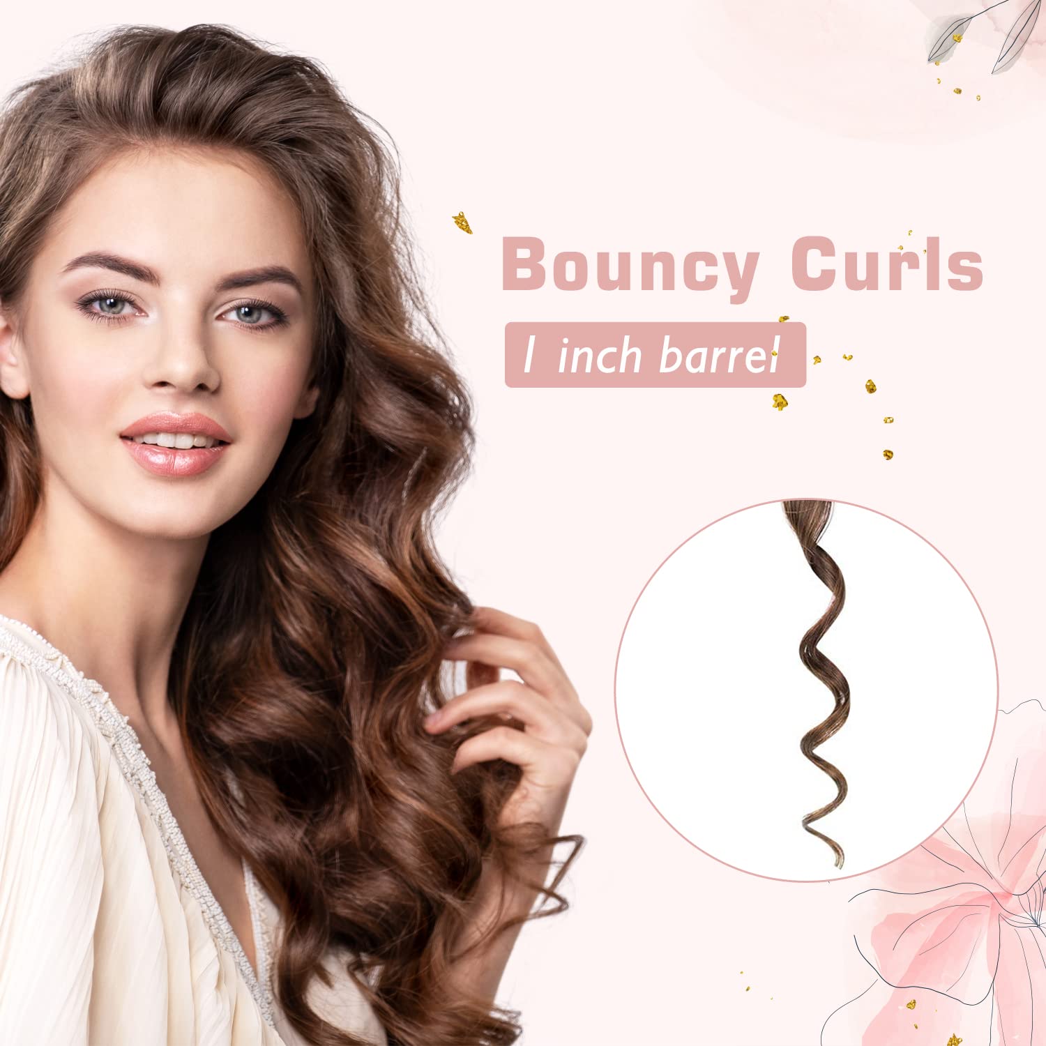 1 Inch Curling Iron, Dual Voltage Hair Curling Iron Heat Up To 450F, Professiona Curling Wand Ceramic Tourmaline(Rose Gold)