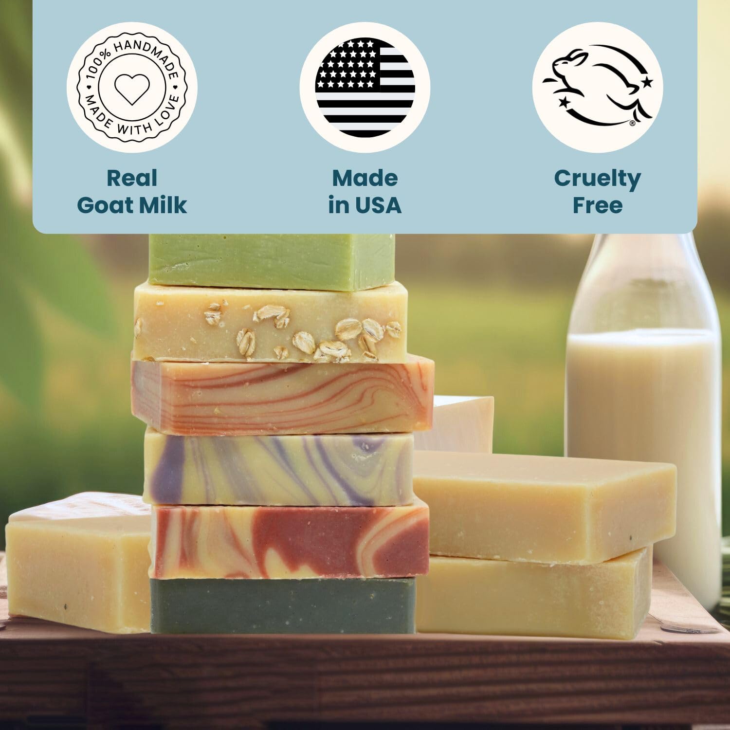 Way Natural Real Goat Milk Soap Bars, Variety - 6 Large (5Oz), Premium Clean - Dry Skin Relief, Gentle - Hand/Body Bar Soap, Org