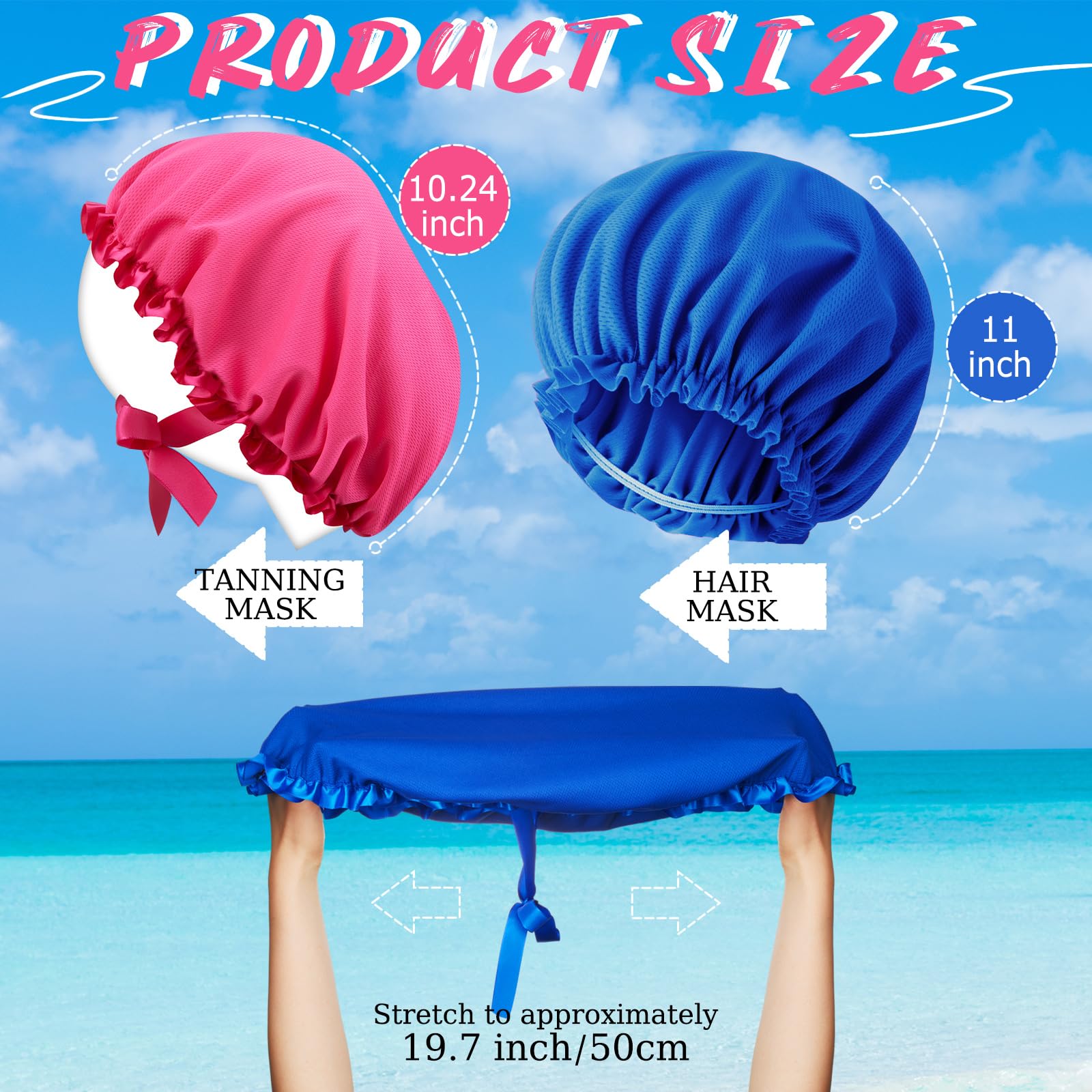 Vinsatin 4 Pcs Uv Protection Tanning Face Cover And Bonnet Cap Set Include 2 Pcs Tanning Hair Cap And 2 Pcs Face Tanning Mask Pr
