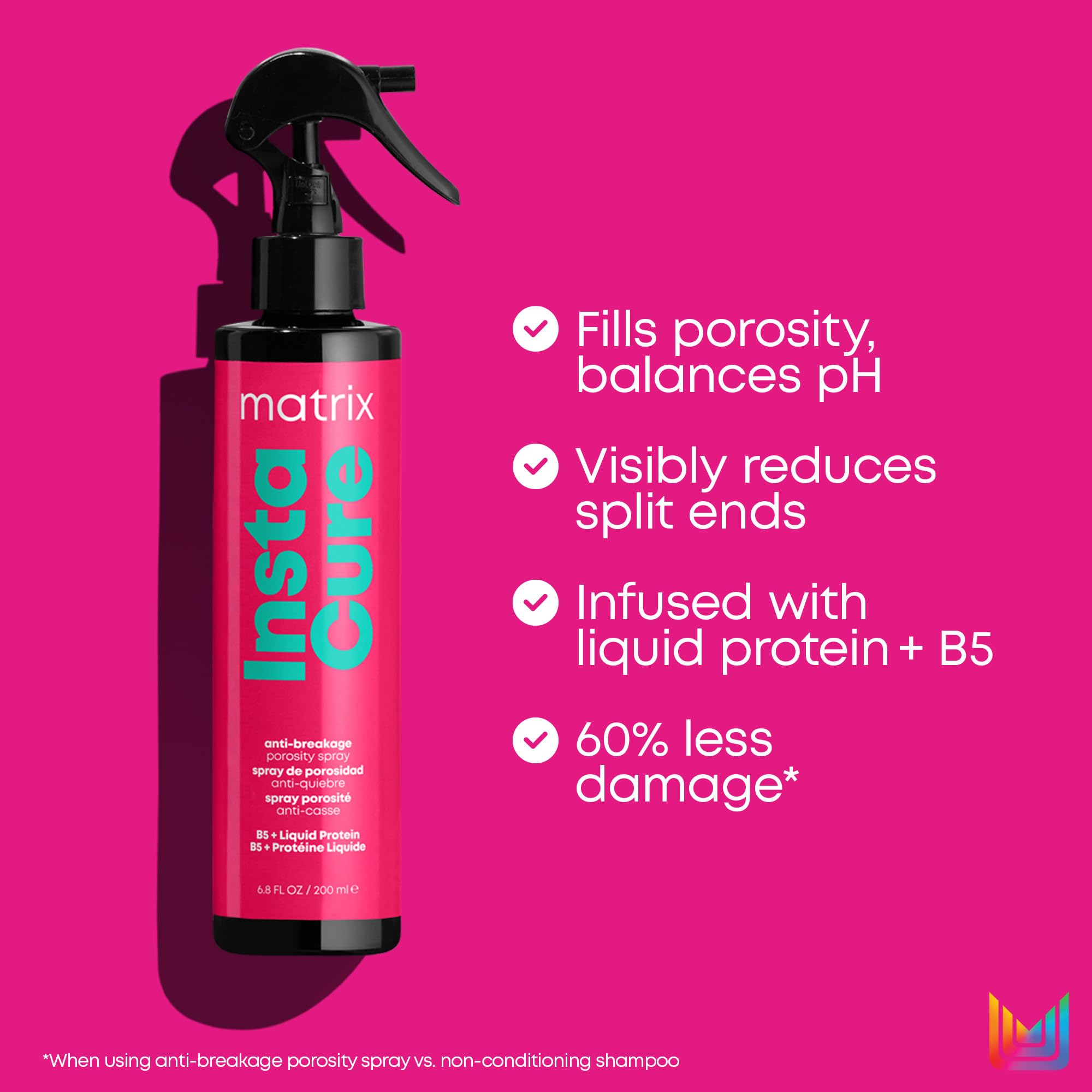 Matrix Instacure Anti-Breakage Leave-In Porosity Spray - Reduces Split Ends & Detangles, Repairs & Strengthens Hair, For Dry, Da