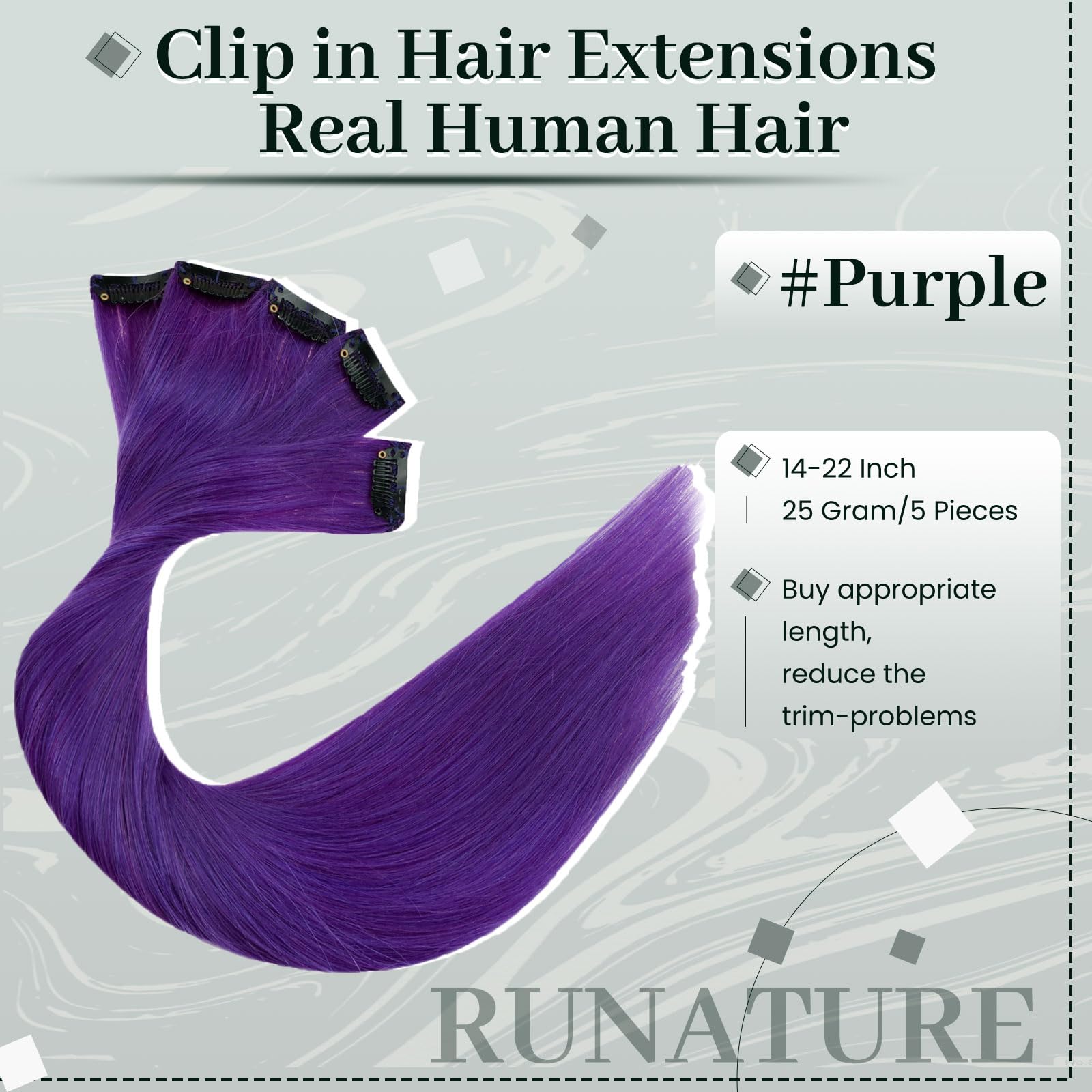 Runature Clip In Hair Extensions Real Human Hair 18 Inch Clip In Hair Extensions Purple Human Hair Clip In Extensions Purple Hai