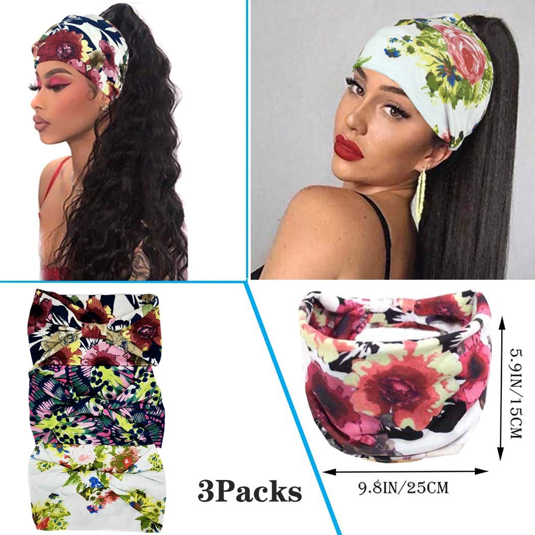 Efdagsad Boho Headband Women Wide Hair Band Boho Elastic Sports Headwear Yoga Hair Band Workout Headwrap