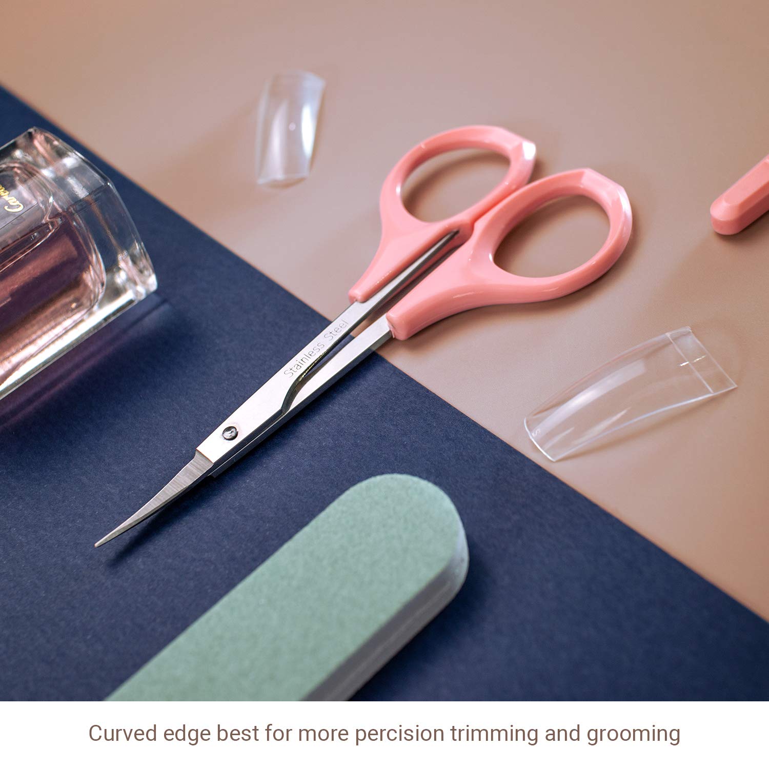 Humbee - Scissors With Cap- Self Care - Hair Trimmer - Facial, Nose Hair, Eyebrow, Mustache & Beard Grooming - Curved Edge, Pink