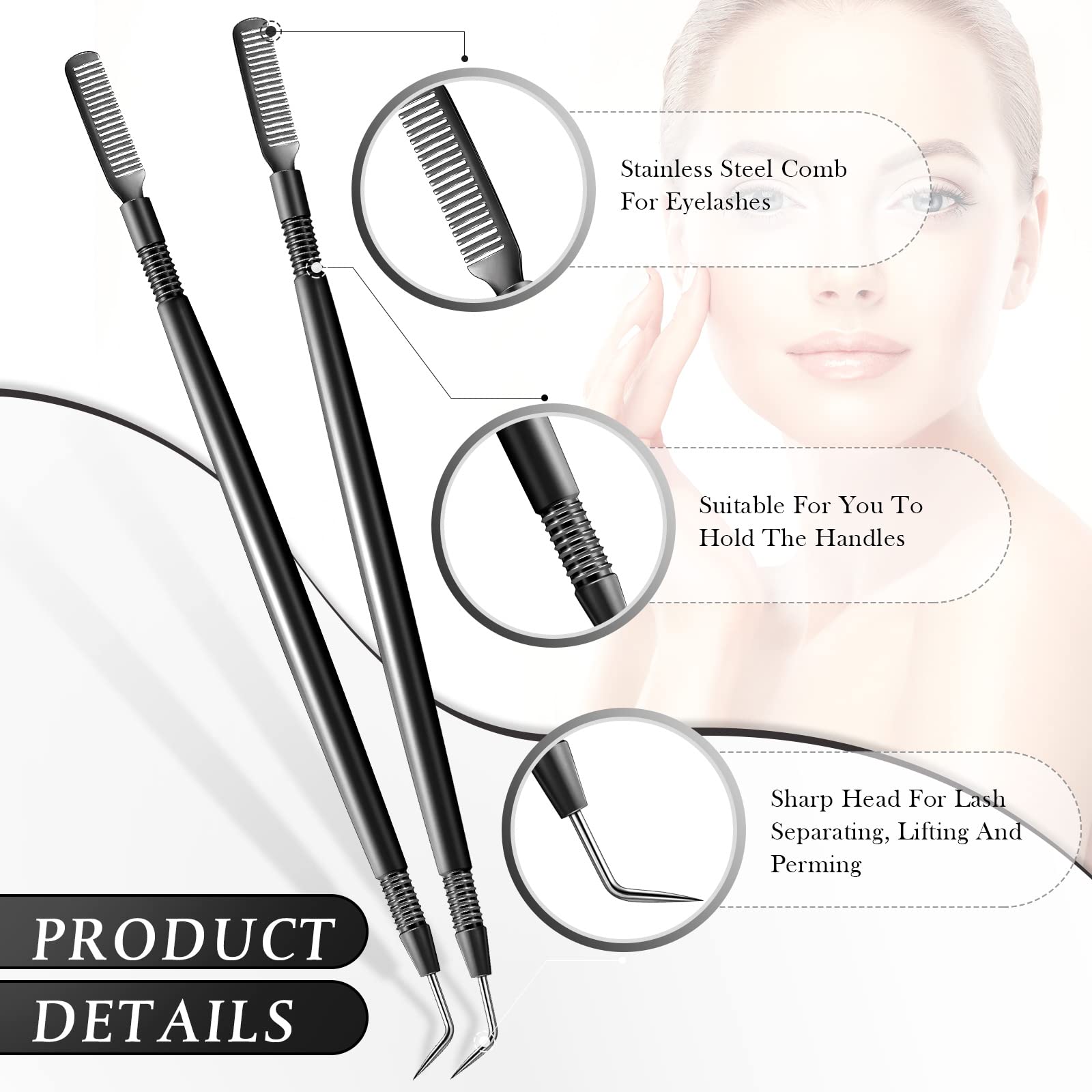 Chumia 2 Pieces Eyelash Lift Perm Tool Lash Separator Tint Tool Stainless Steel Metal Lash Lift Rods Tool For Eyelash Eyebrow Pe