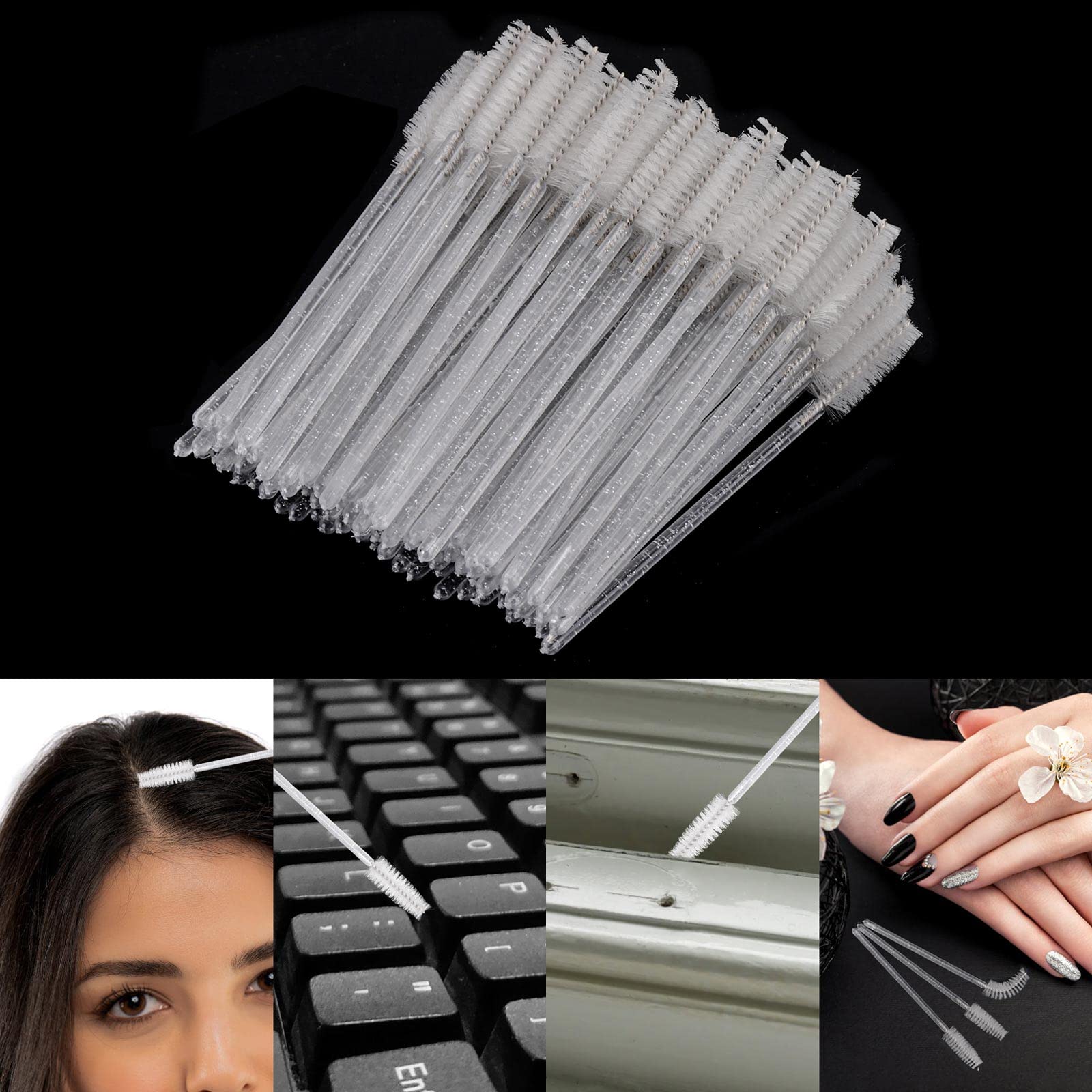 300 Pcs Disposable Mascara Wands, Crystal Spoolies Brush For Eyelash Extensions, Spooly Eyelash Eyebrow Brushes Lash Wand Applic