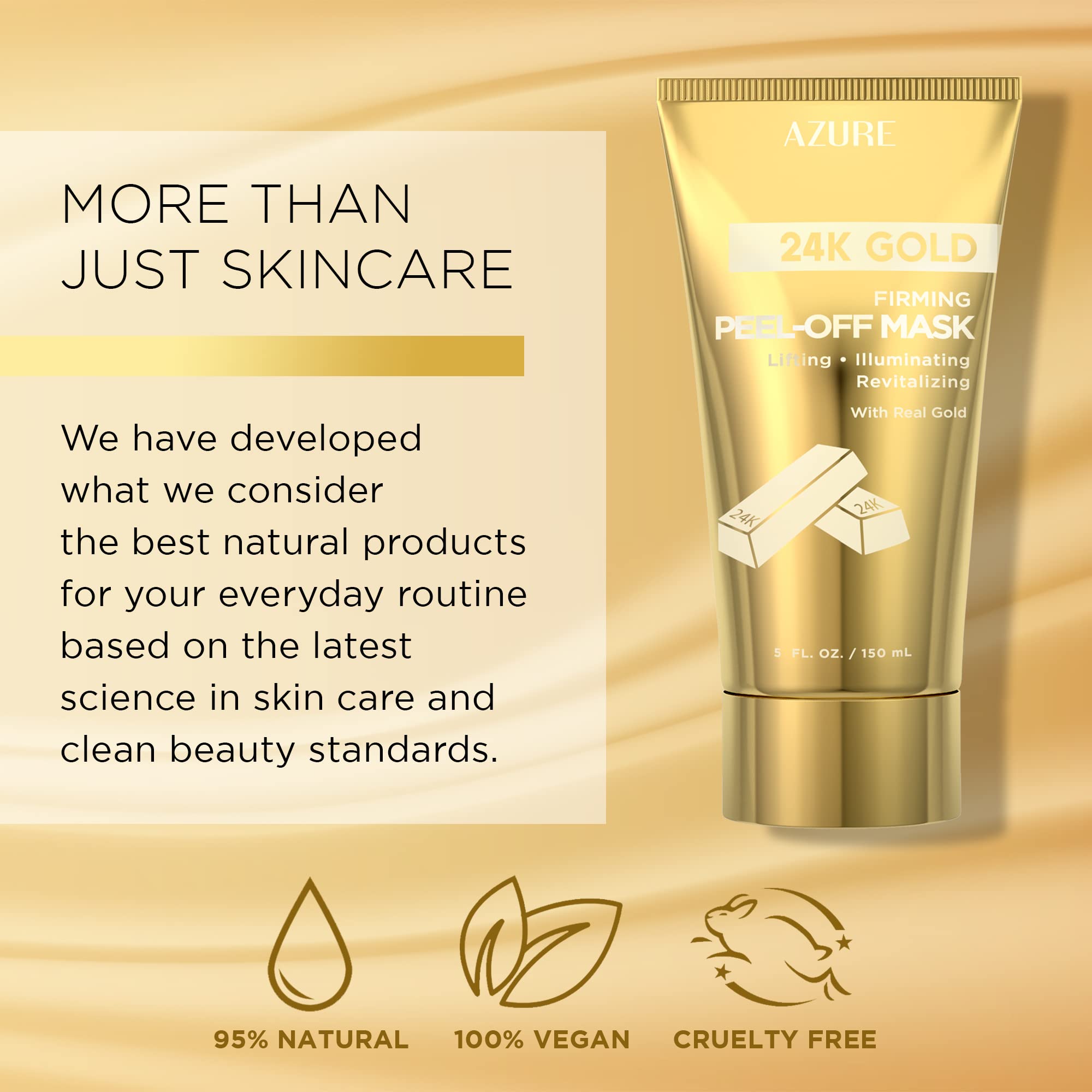 24K Gold Firming Peel Off Face Mask - Removes Blackheads, Dirt & Oils | Firms Lifts & Moisturizes | Reduces Wrinkles, Fine Lines