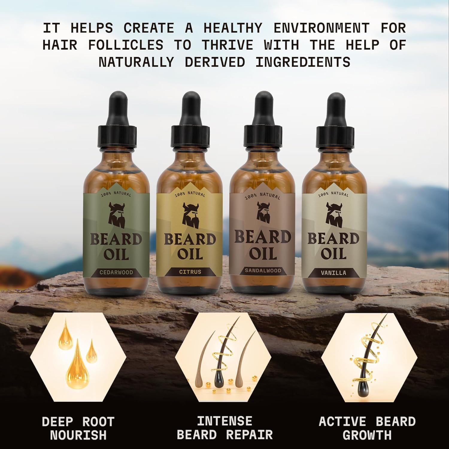 Striking Viking Beard Oil 4 Pack Softening & Conditioning Beard Oil For Men - Citrus Vanilla Sandalwood & Cedarwood Variety Scen
