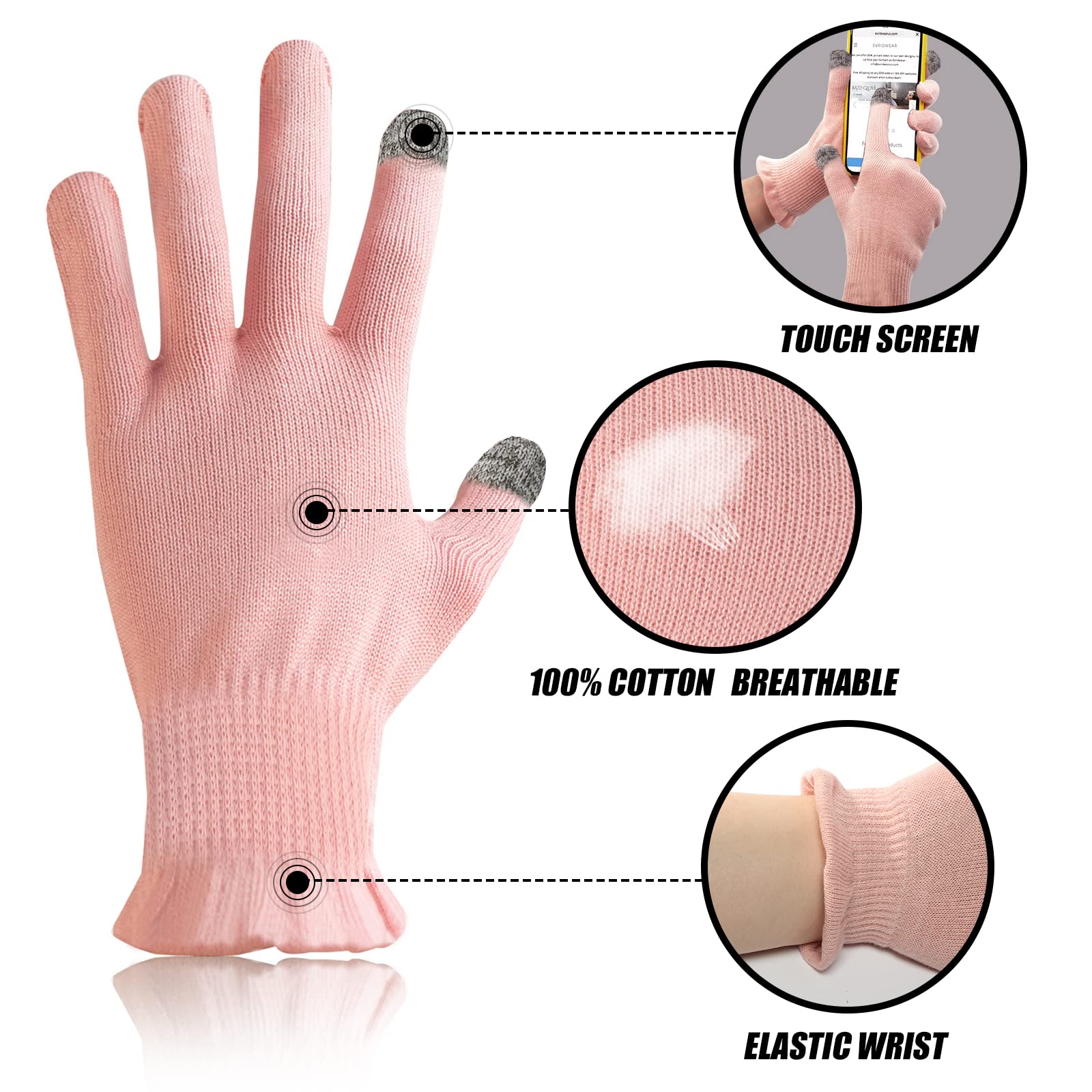 Donfri Cotton Moisturizing Gloves Overnight 2 Pairs Touchscreen Fingers For Spa Dry Hands Hand Care Day And Night Moisturizing (