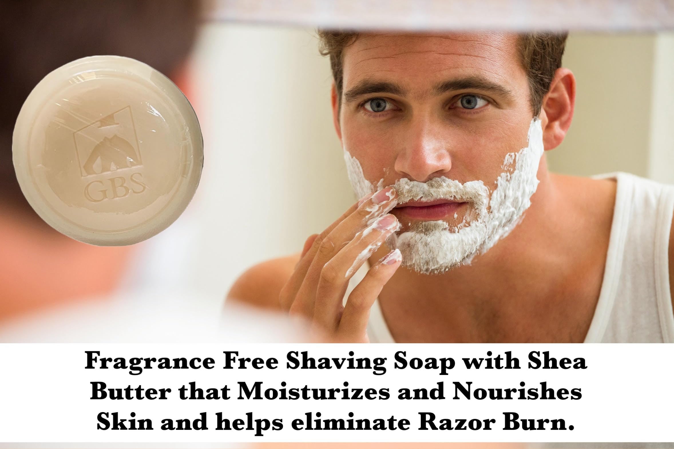 G.B.S 97% All Natural Shave Soap Set For Men, Fragrance Free Shaving Soap With Shea Butter For Sensitive Skin