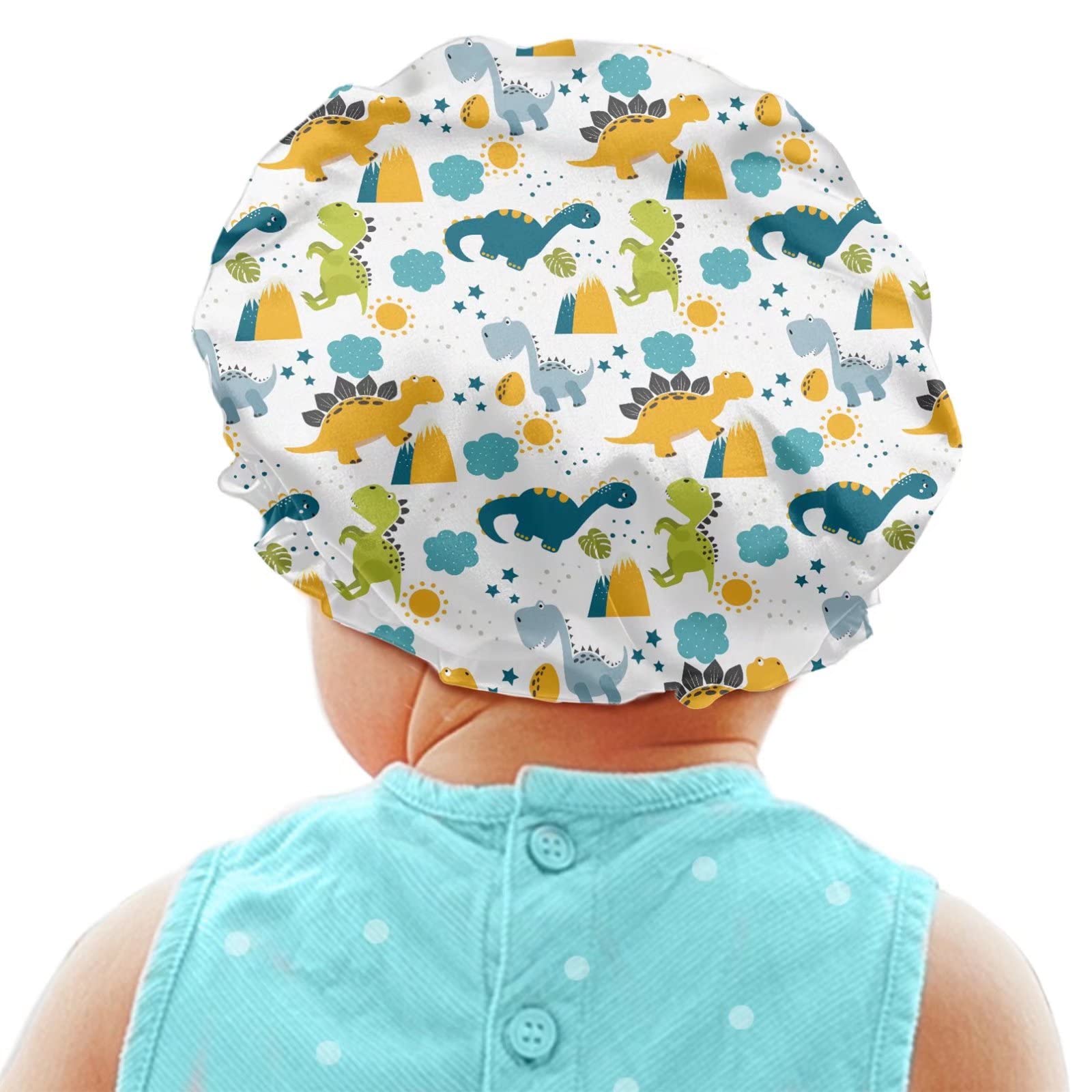 Babrukda Kids Hair Cover Dinosaur Novelty Printed Satin Bonnet Satin Sleep Cap Adjustable Elastic Band Beanie Hat for Night Slee