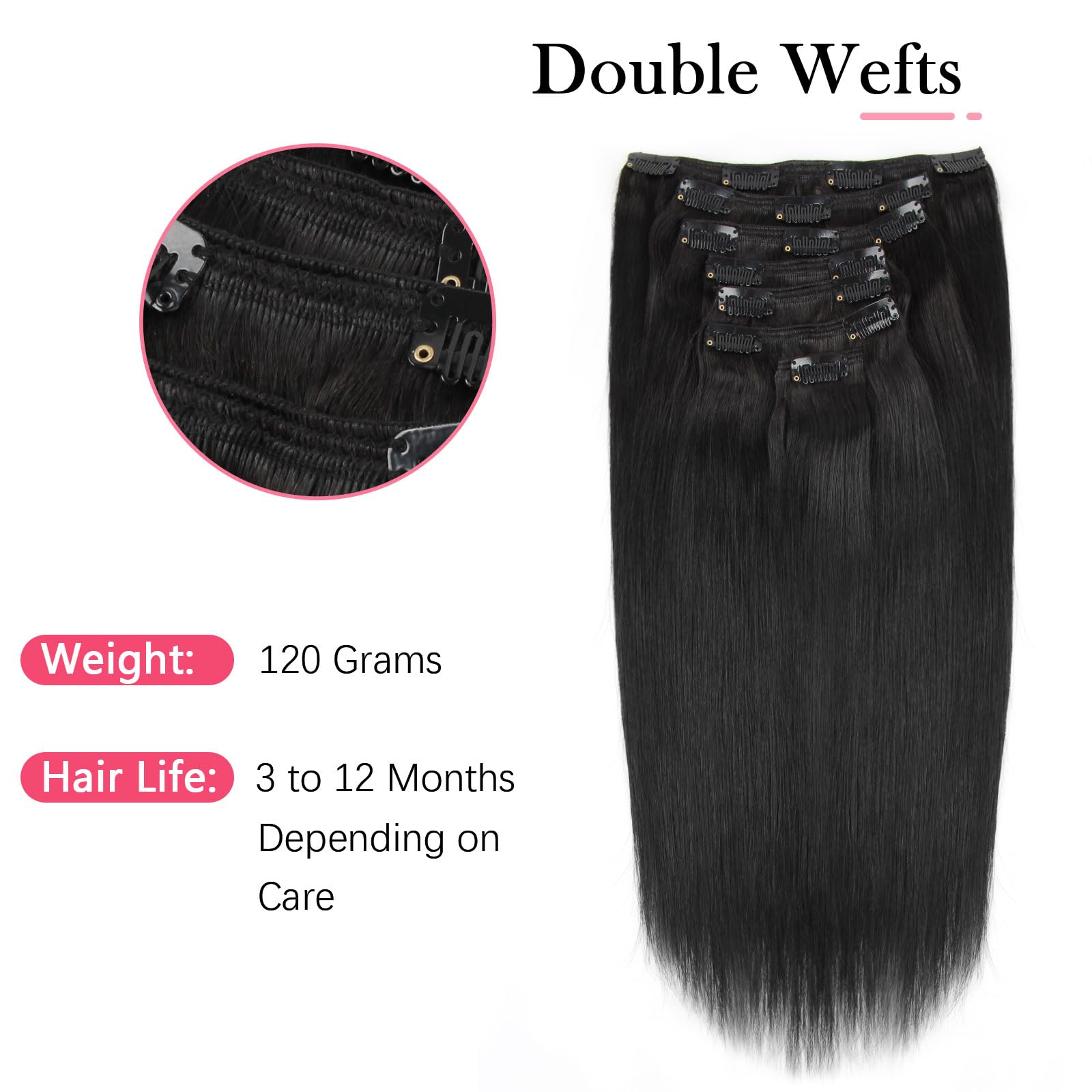 Sassina Double Wefts Silky Straight Clip In Human Hair Extensions For Full Head Silky Straight Clip Ins Thick Human Hair Extensi