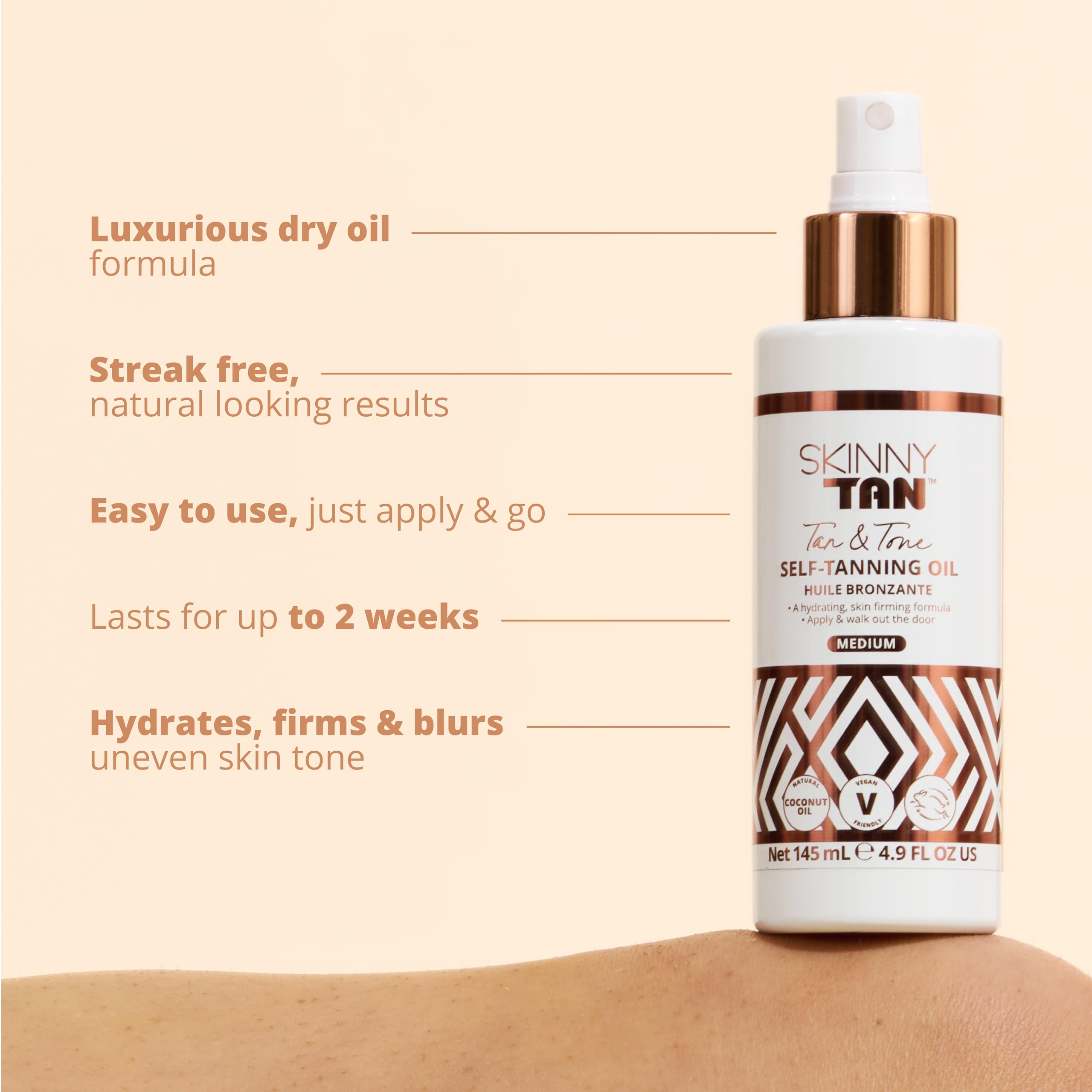 Skinny Tan Self Tanning Oil Spray - Medium, Hydrating, No Rinse, Blurs Stretch Marks - 4.9 oz for Healthier Skin