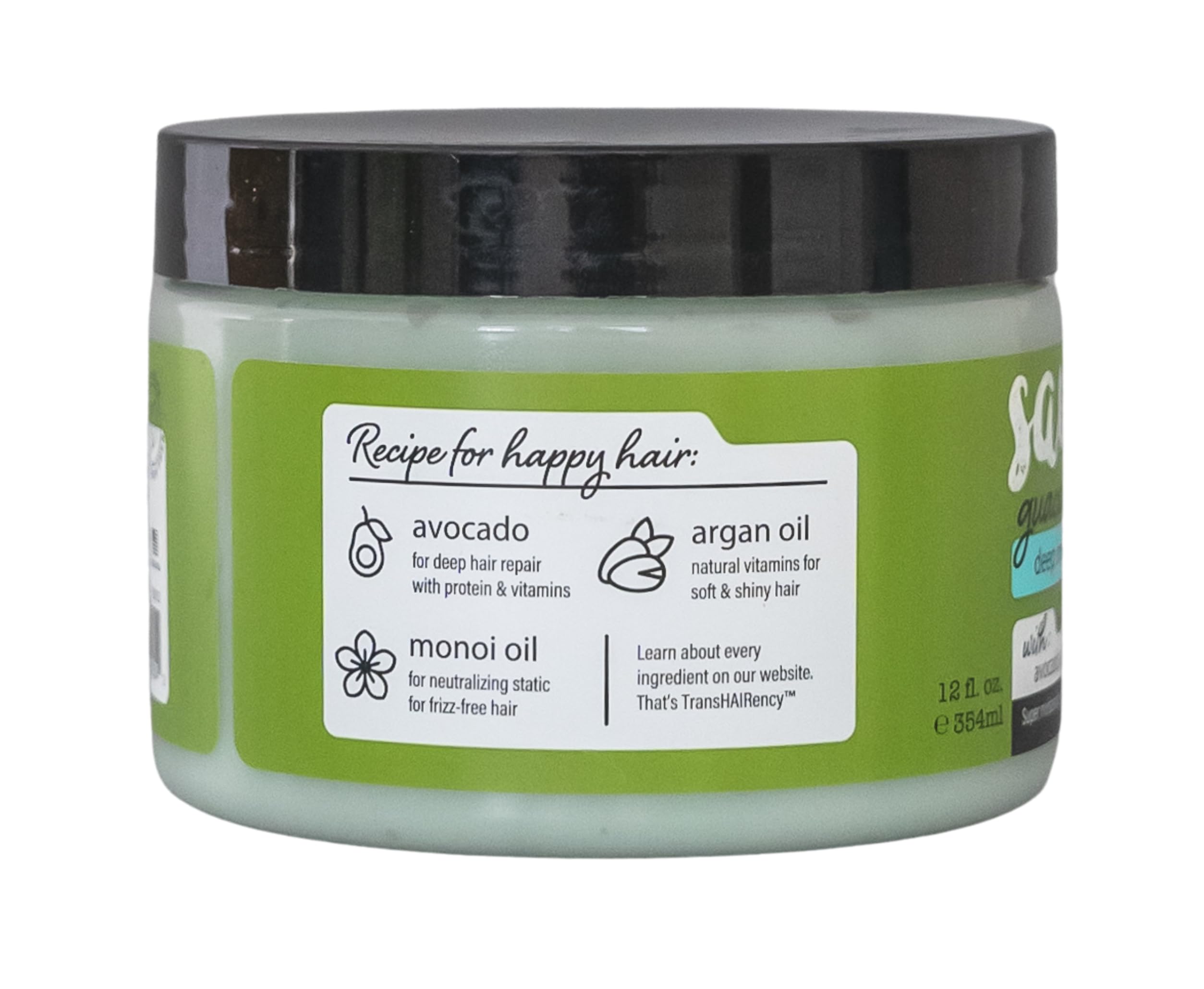 Sauce Beauty Guacamole Whip Hair Mask - Deep Conditioning For All Hair Types W/Avocado, Honey & Argan Oil - 12 Fl Oz For Dry, Da