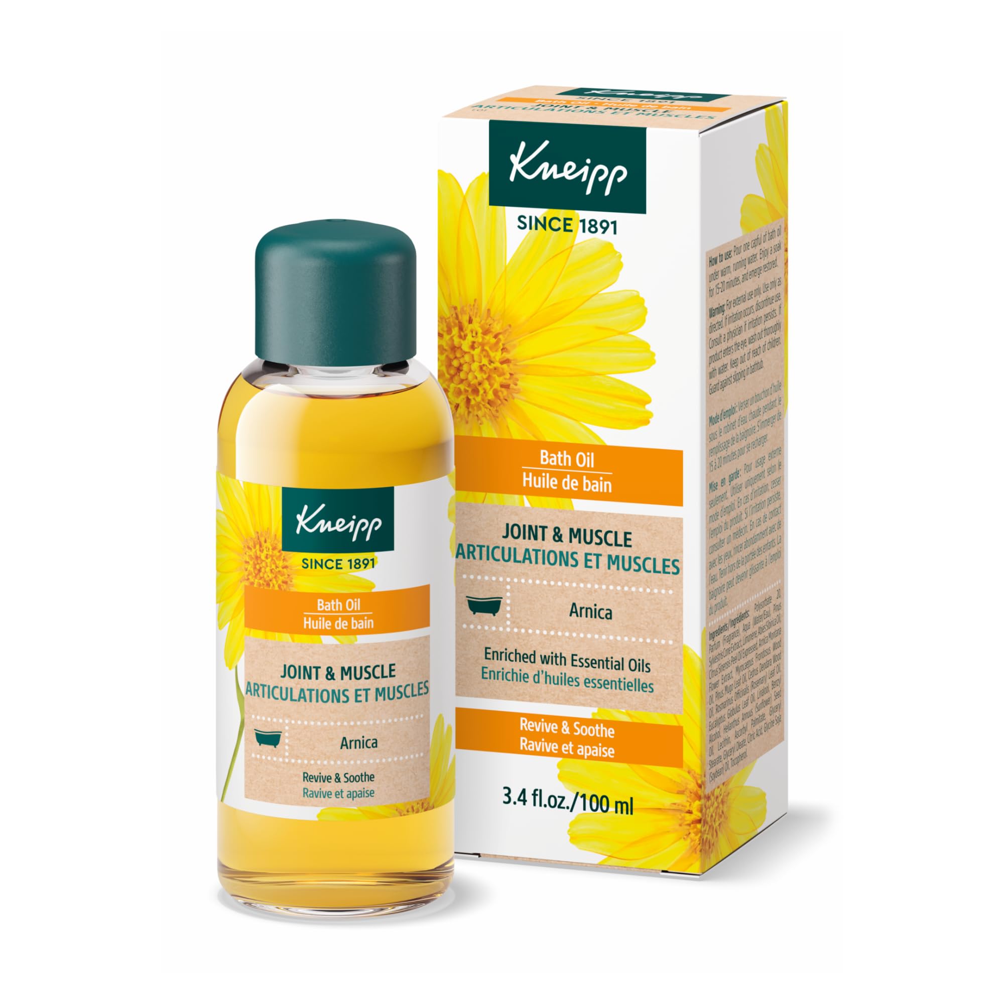 Kneipp Joint & Muscle Arnica Bath Oil - Good For Achy Joints & Post-Workout Recovery - Vegan - 3.38 Fl Oz - Up To 10 Baths