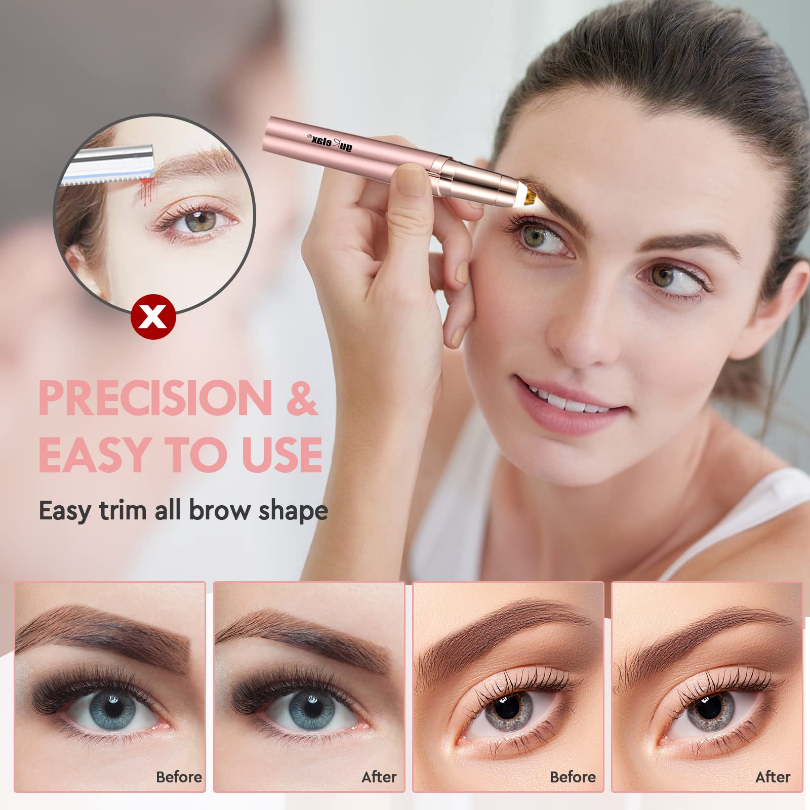 Eyebrow Hair Remover, Rechargeable Electric Eyebrow Trimmer For Women, Painless Eyebrow Hair Removal Razor With 2 X Replacement