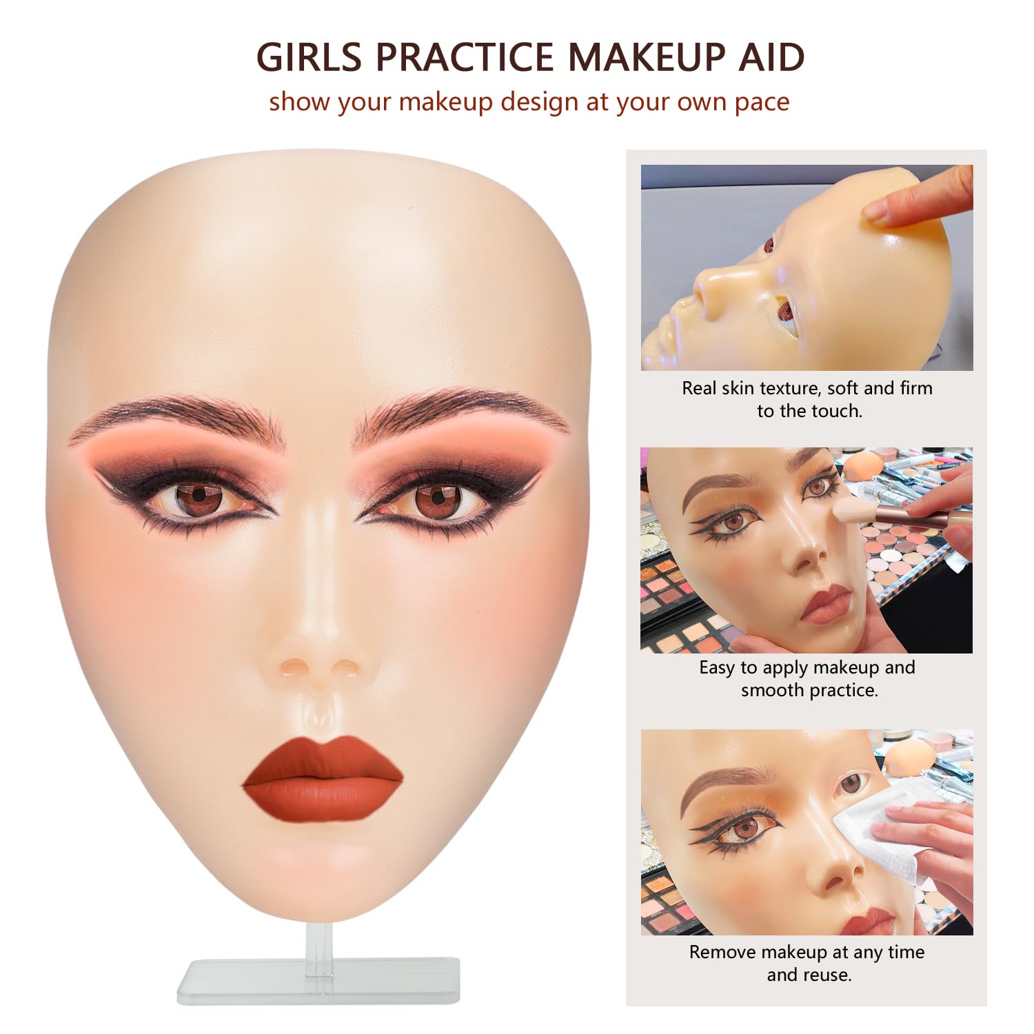 Makeup Practice Face,Laokiiy Makeup Mannequin Face With Makeup Practice Face Board,5D Silicone Full Face Practice Eyelash Eye Sh