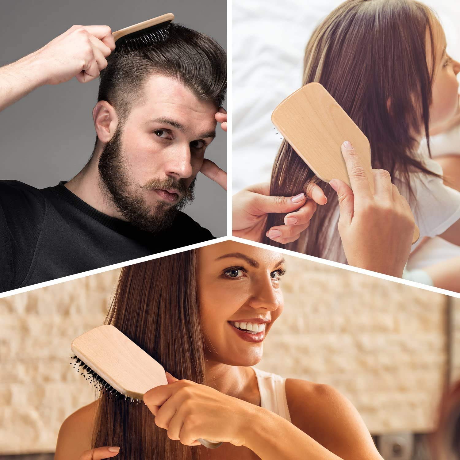 Hair Brush, Sosoon Boar Bristle Paddle Hairbrush For Long Short Thick Thin Curly Straight Wavy Dry Hair For Men Women Kids, No M