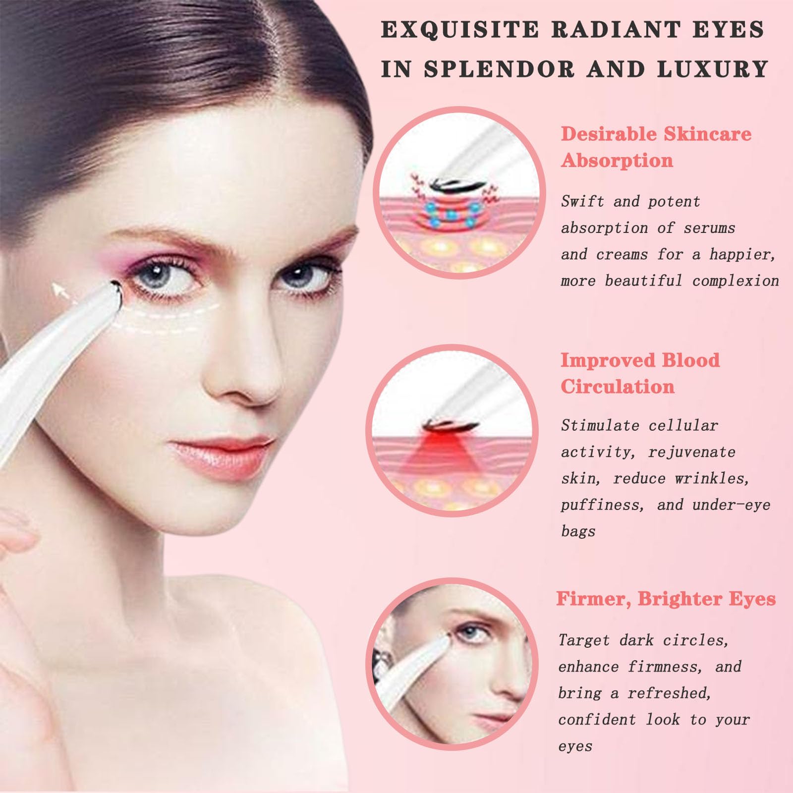 Vowleike Eye Lift Wand, 3 In 1 Vibrating Red Light 98F To 113F Lcd Display Eye Massager For Dry Eyes, Dark Circles And Puffiness