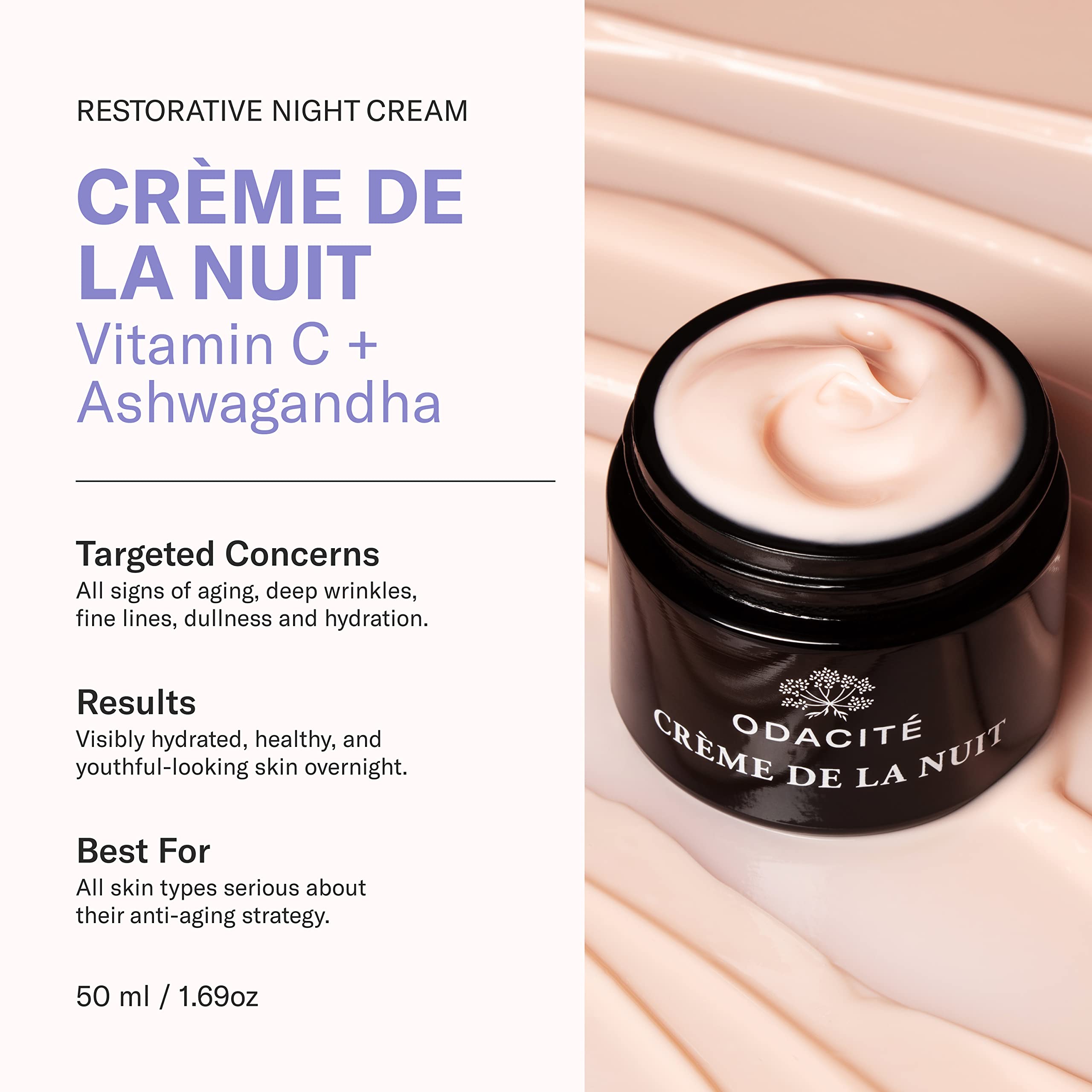 Odacit   Night Cream With Vitamin C & Ashwagandha - Creme De La Nuit Glow Recipe - Anti Aging Facial Moisturizer For Dry Skin, W
