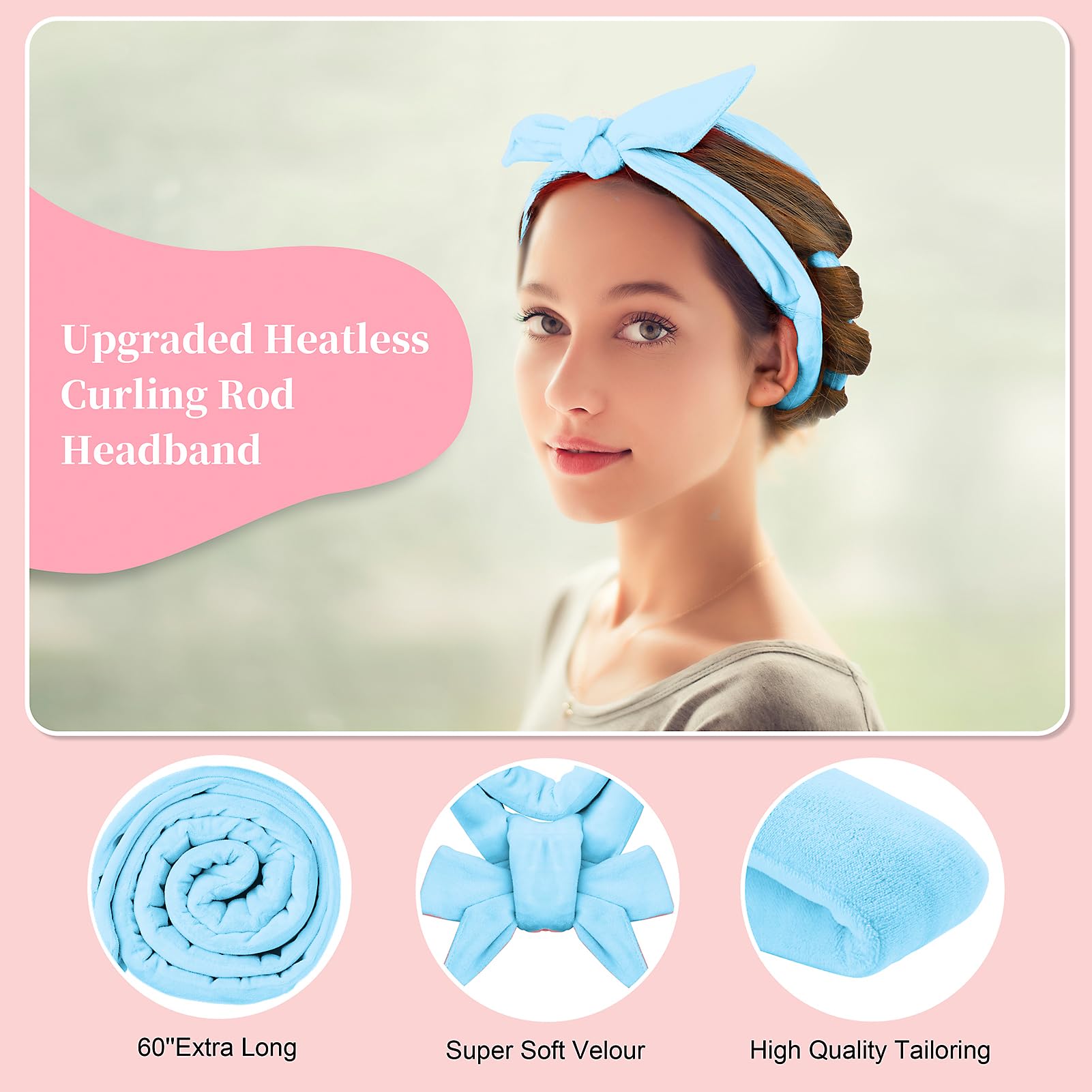 Flylipu Heatless Curling Rod Headband, Upgraded 60'' Extra Long Heatless Curls Headband Soft Hair Curlers To Sleep In Hair Rolle
