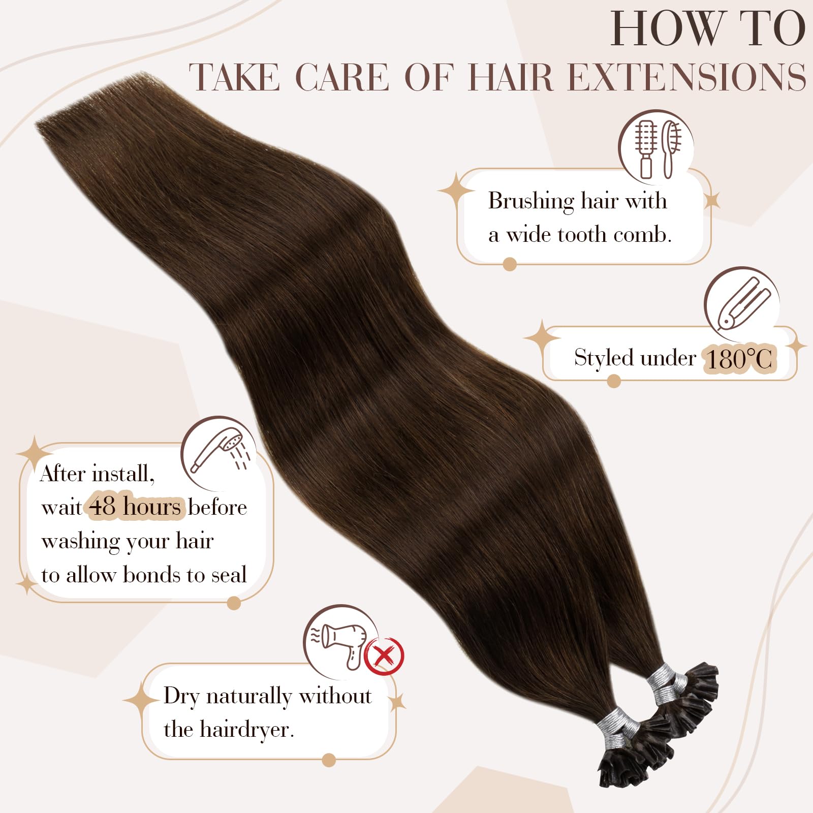 Hetto K Tip Hair Extensions Real Human Hair Dark Brown U Tip Hair Extensions Human Hair Pre Bonded K Tip Hair Extensions Long 22